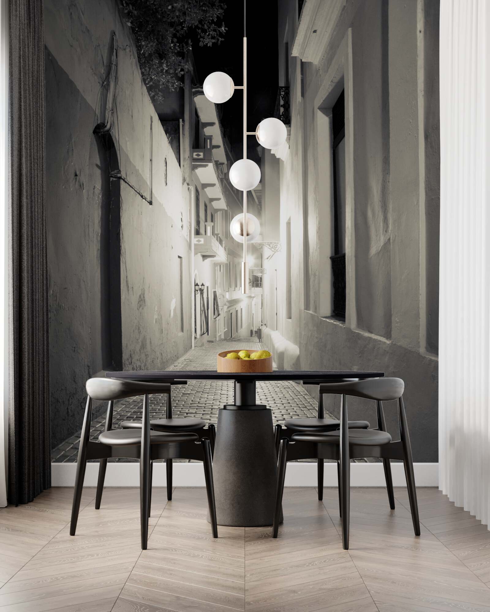 Fotobehang een nachtelijke straat zonder mensen