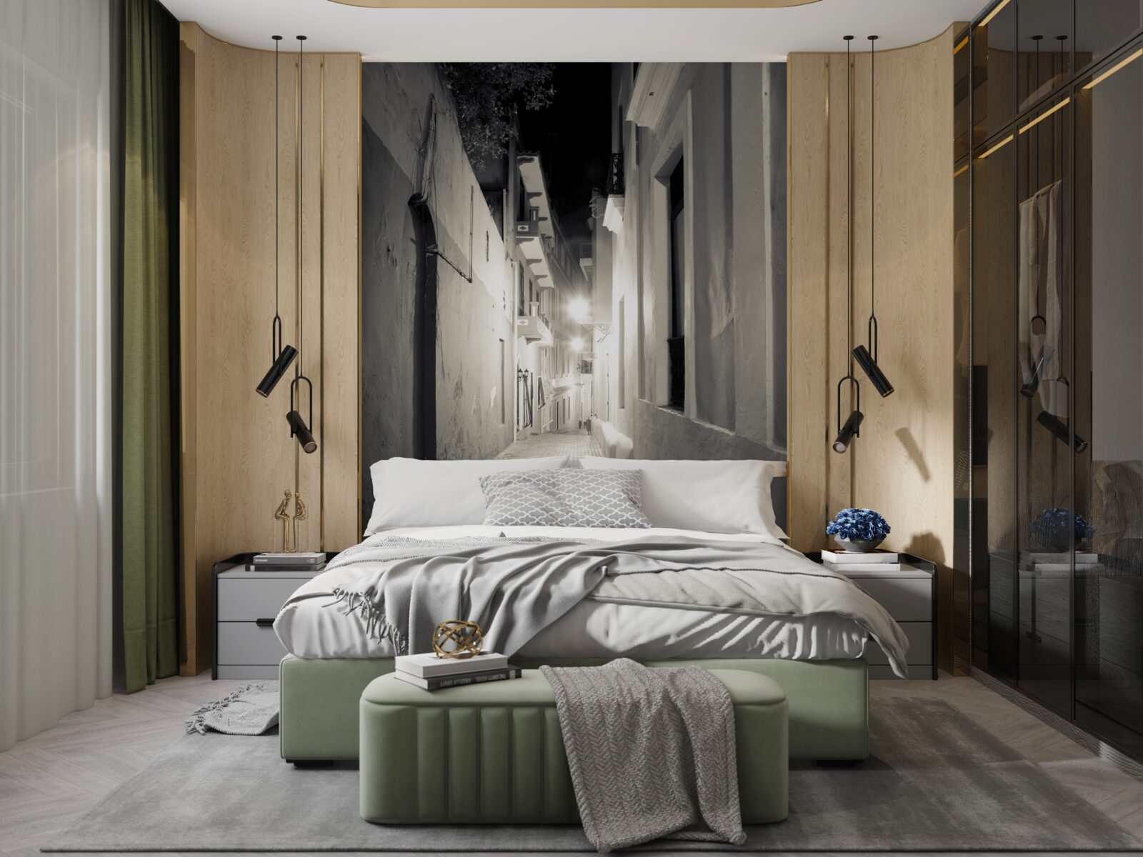 Fotobehang een nachtelijke straat zonder mensen