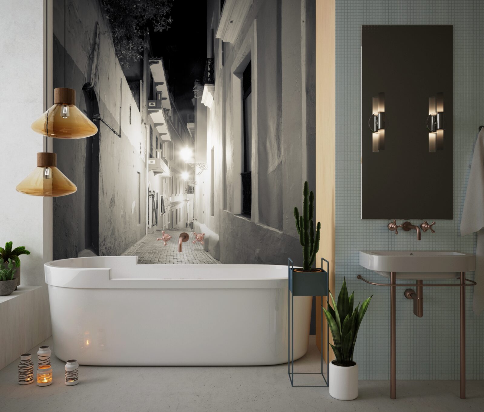 Fotobehang een nachtelijke straat zonder mensen