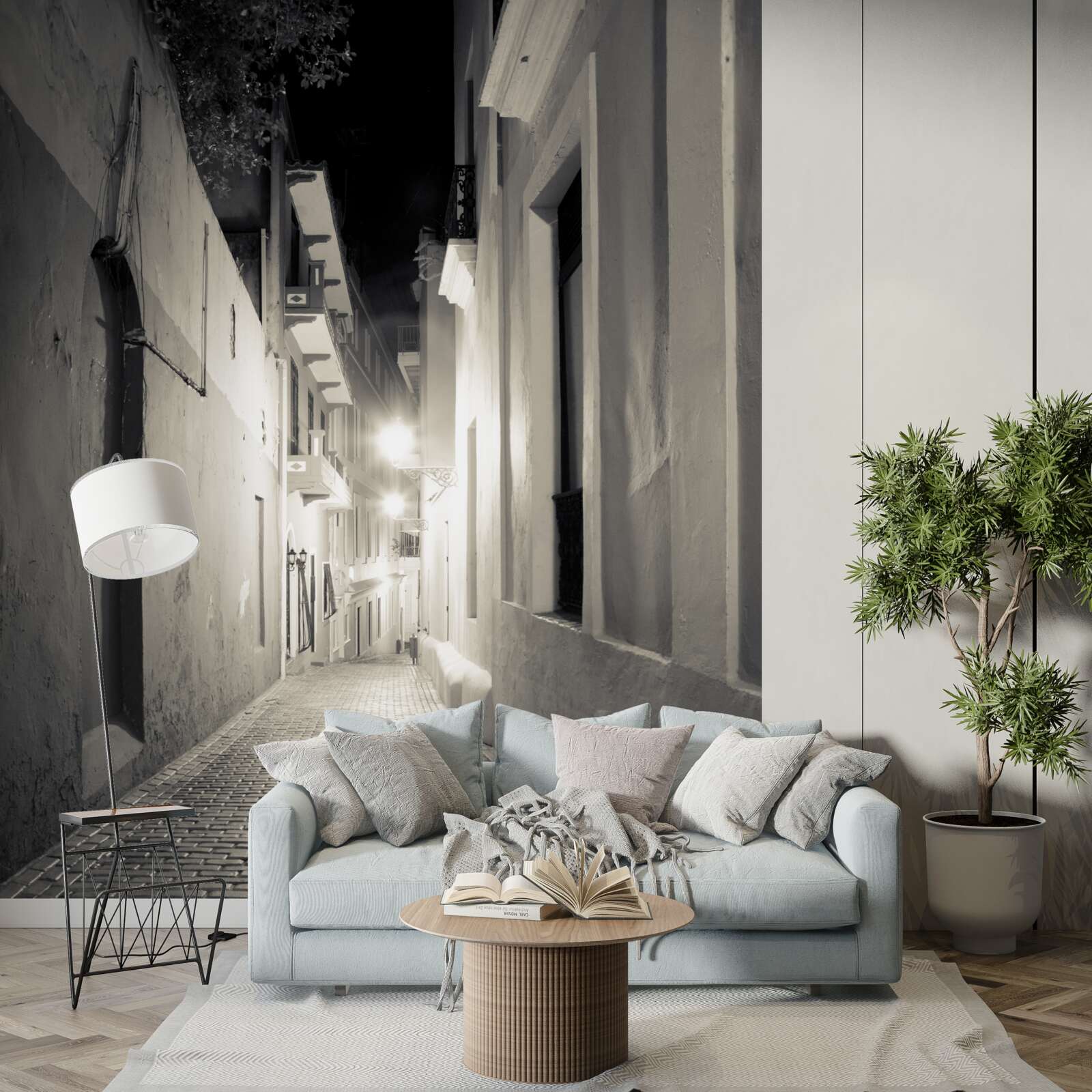 Fotobehang een nachtelijke straat zonder mensen