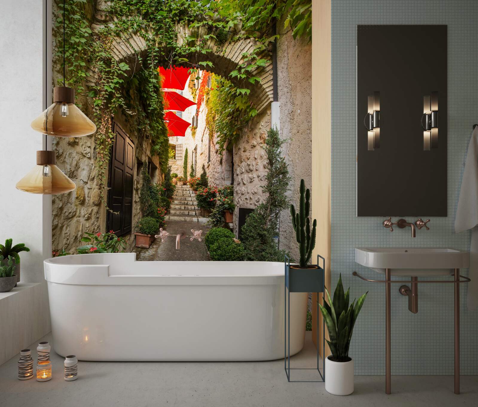 Fotobehang Een stenen boog in een oude straat