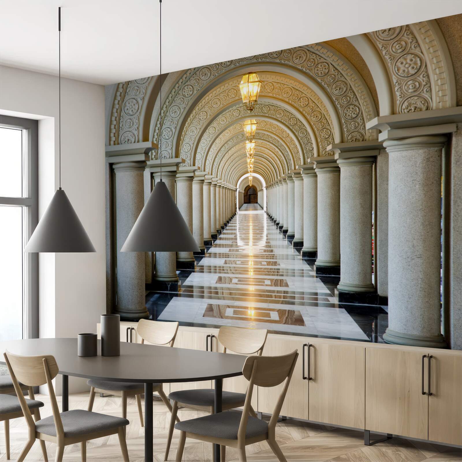 Fotobehang een eindeloze rij marmeren pilaren