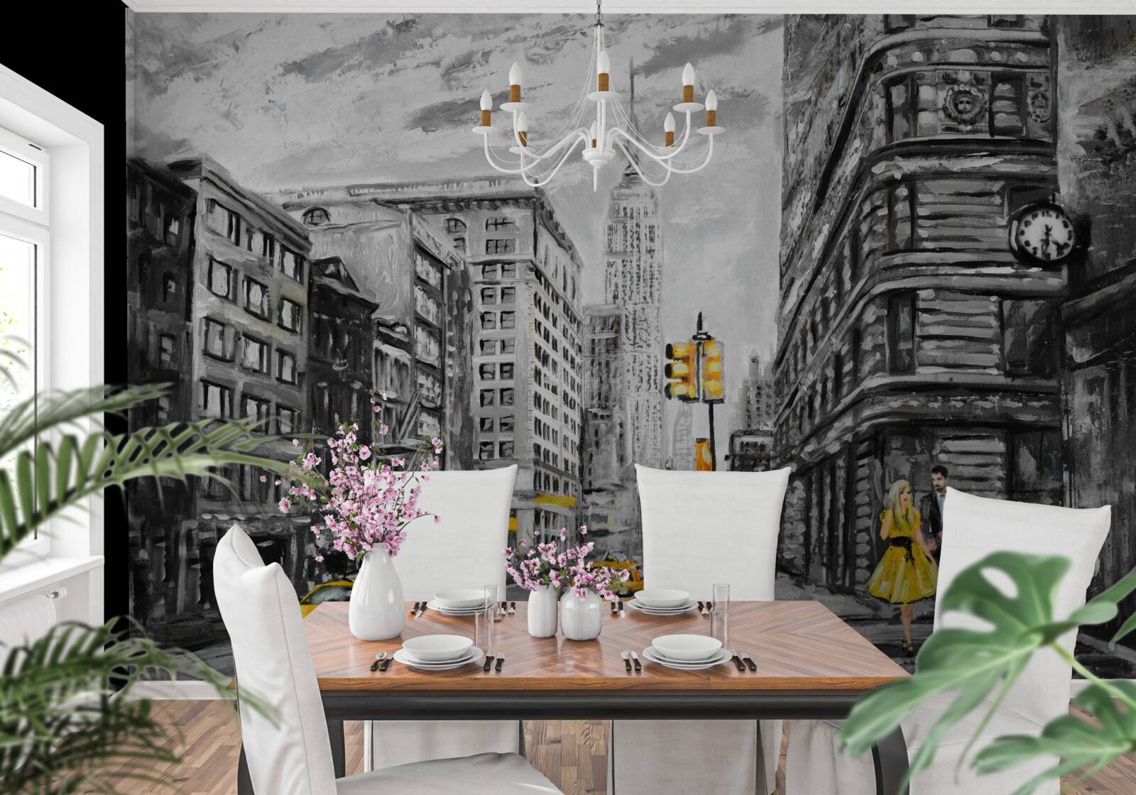 Fotobehang Gele taxi's in grijze straten