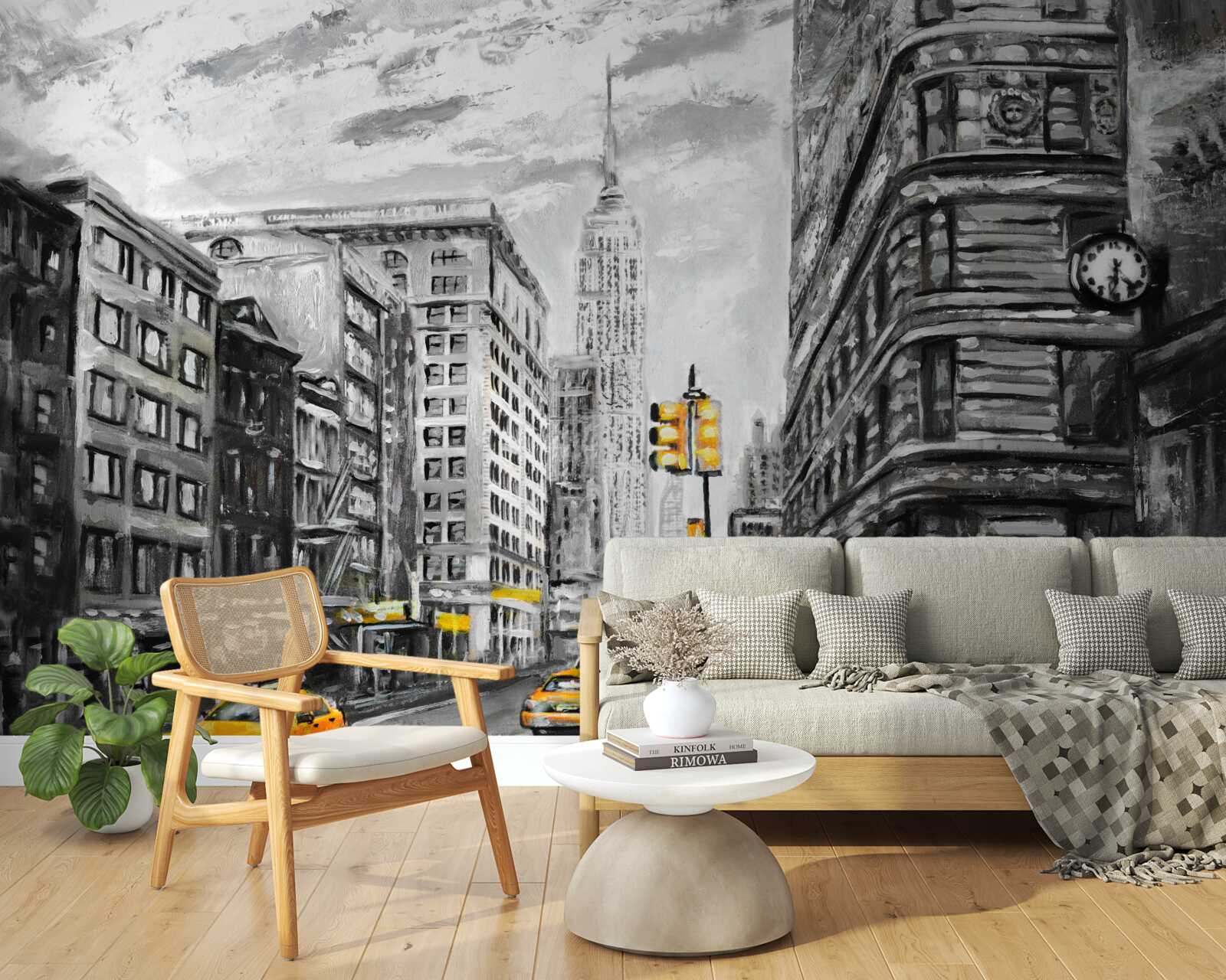 Fotobehang Gele taxi's in grijze straten