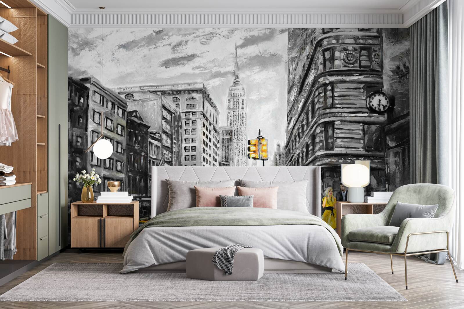 Fotobehang Gele taxi's in grijze straten