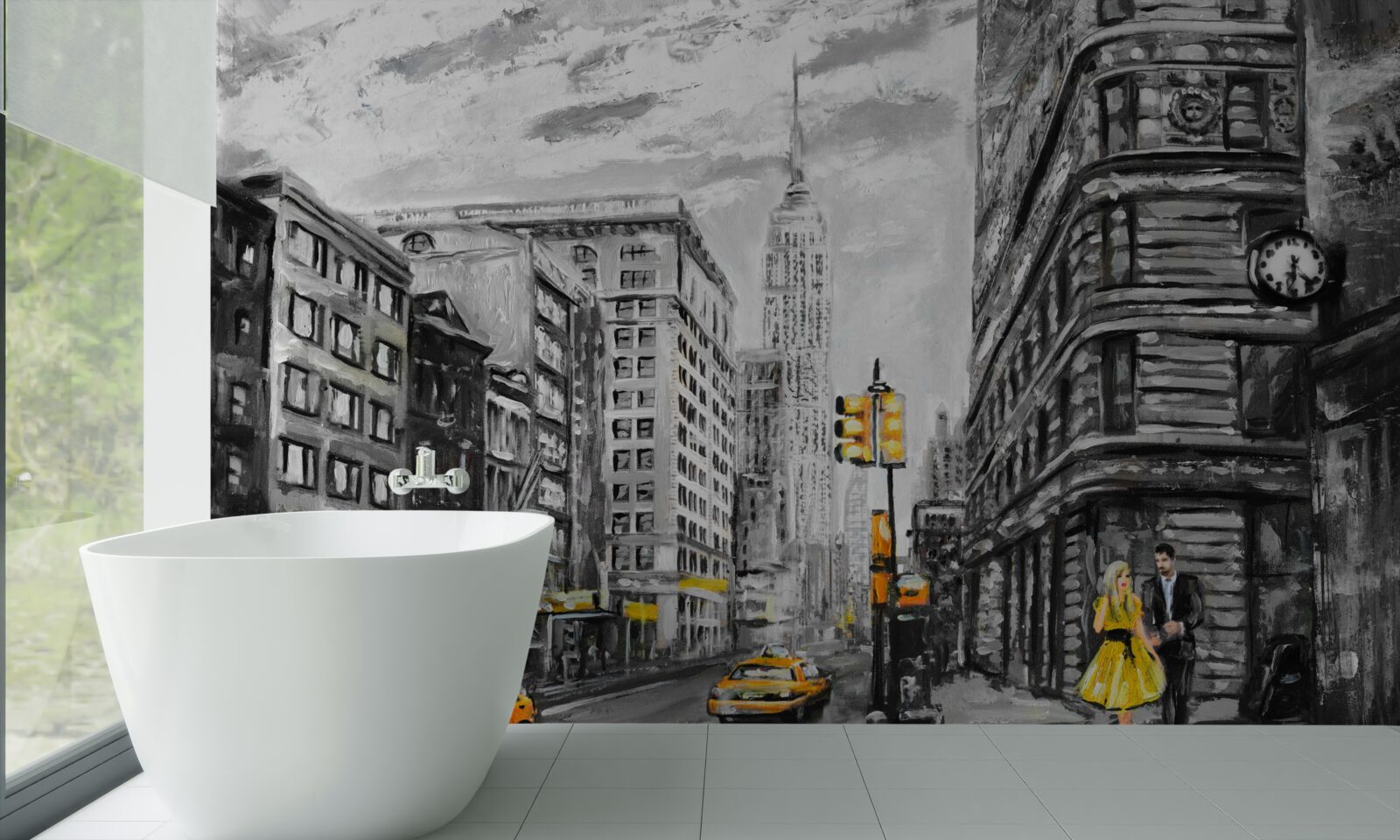 Fotobehang Gele taxi's in grijze straten