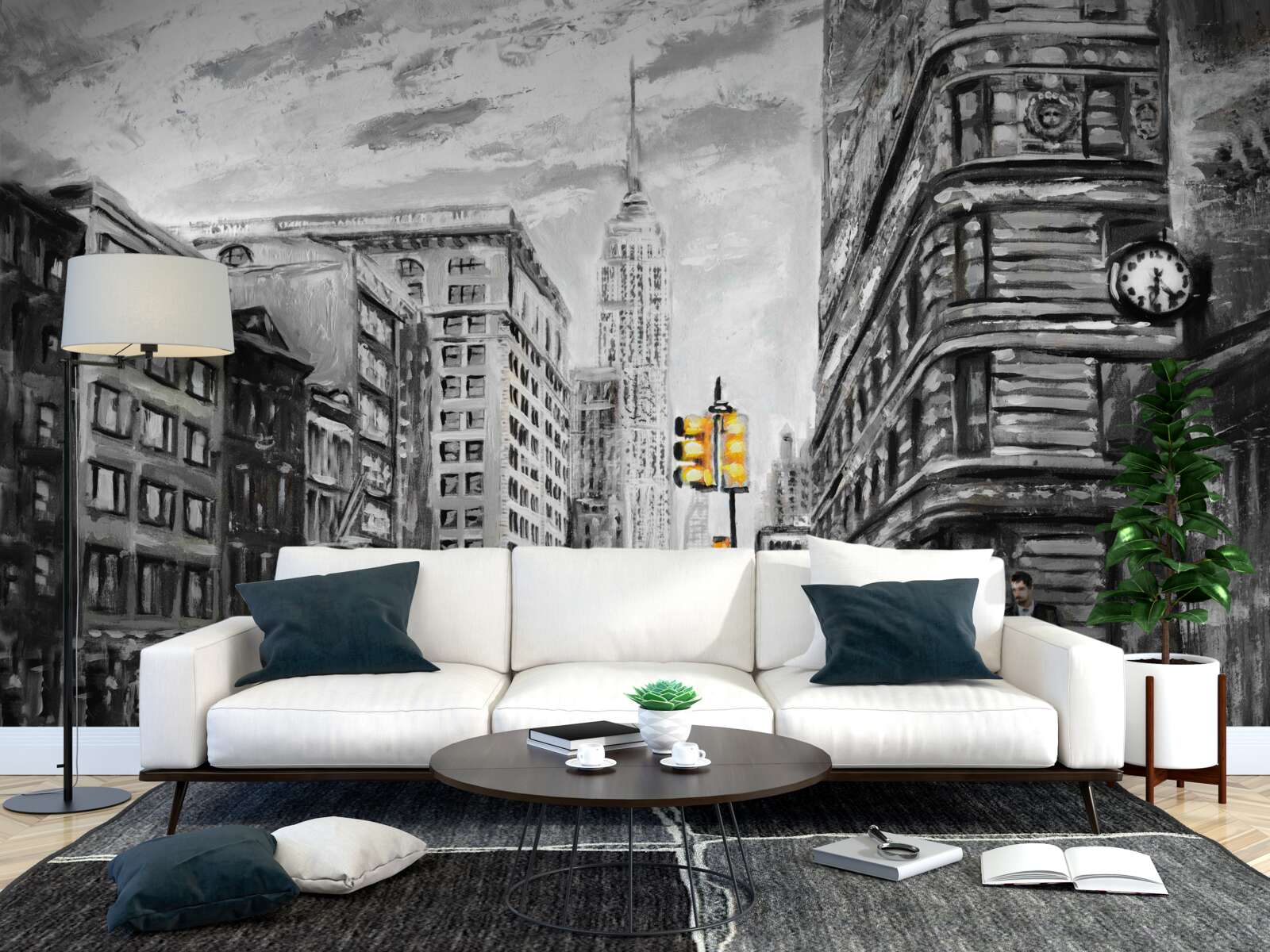 Fotobehang Gele taxi's in grijze straten