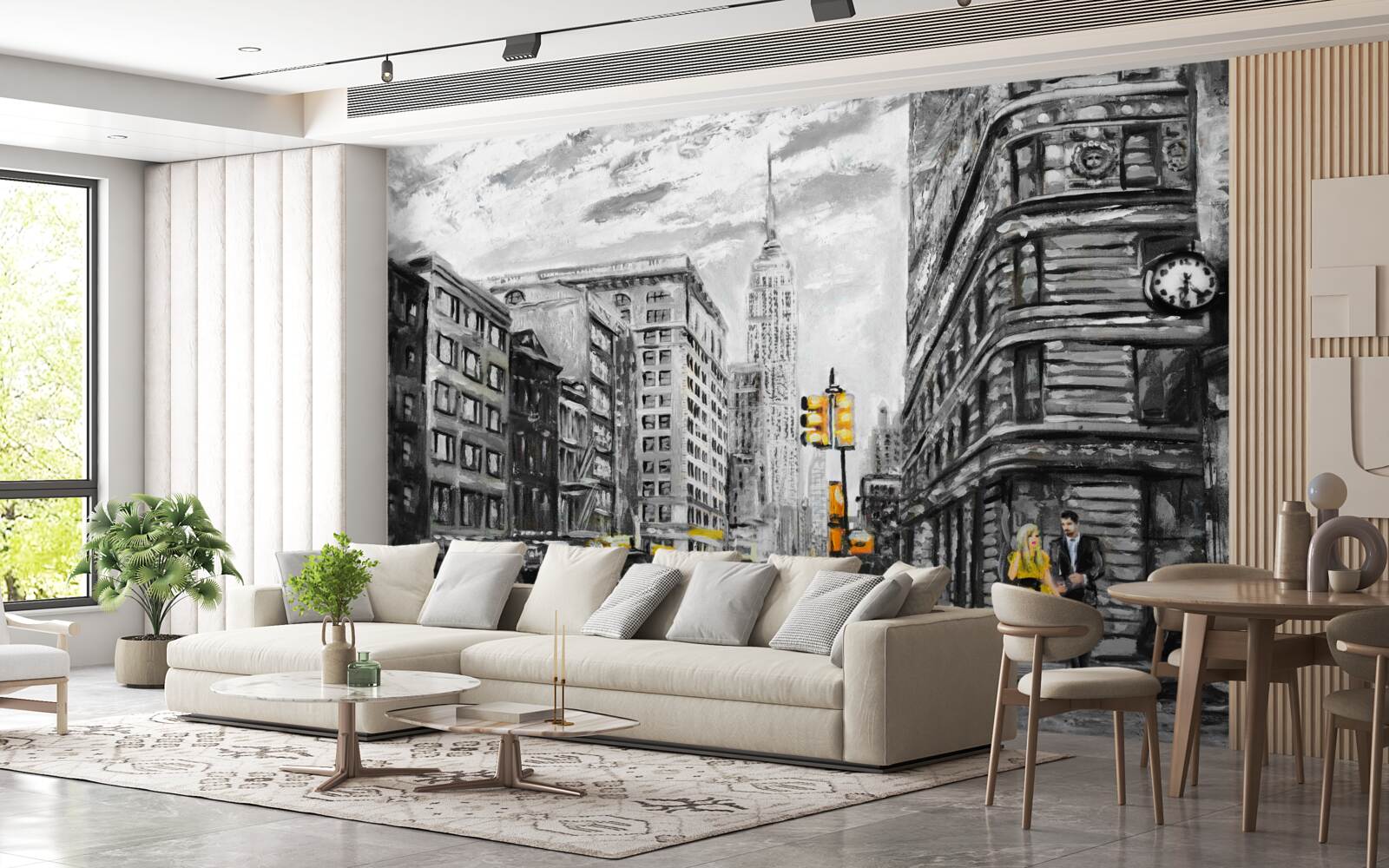 Fotobehang Gele taxi's in grijze straten