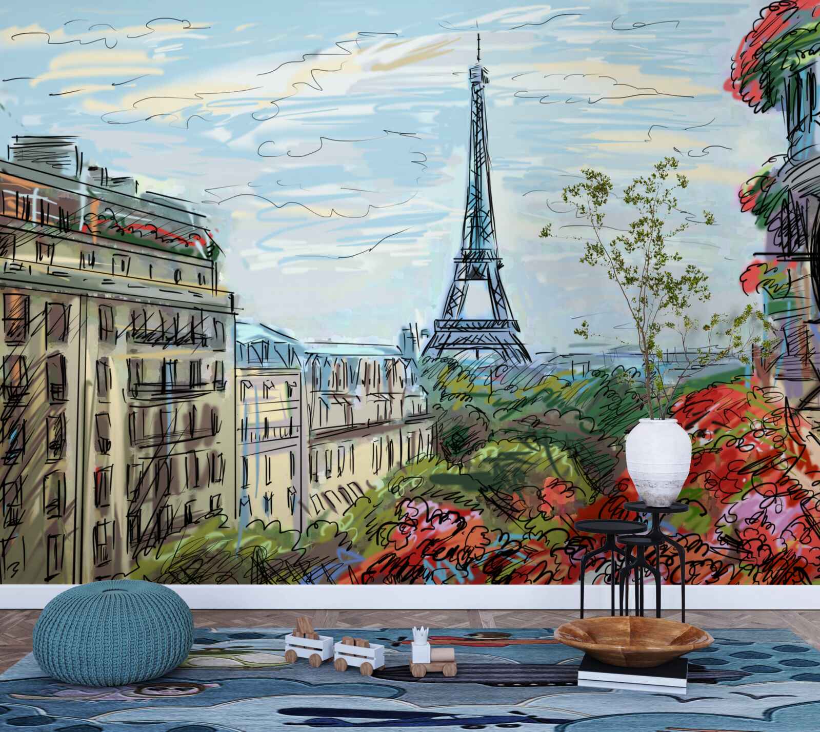 Fotobehang adembenemend uitzicht op de eiffeltoren vanaf het balkon