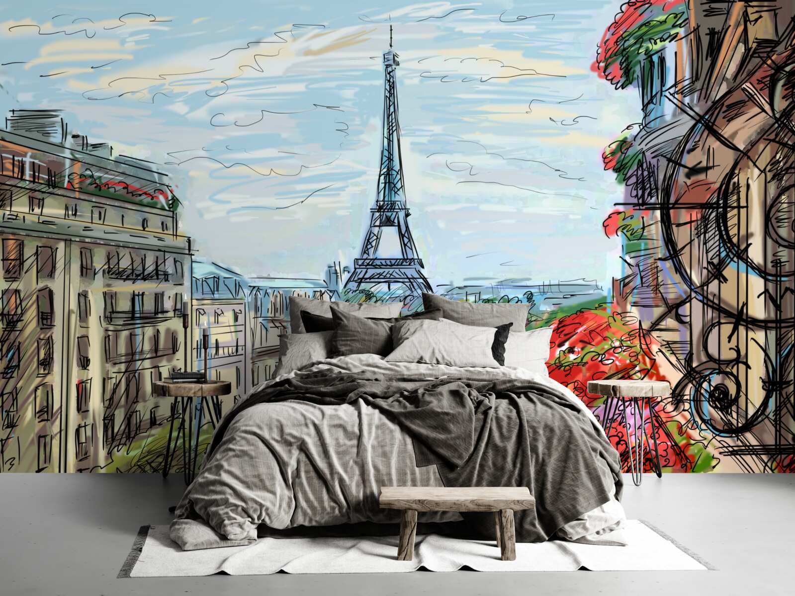 Fotobehang adembenemend uitzicht op de eiffeltoren vanaf het balkon