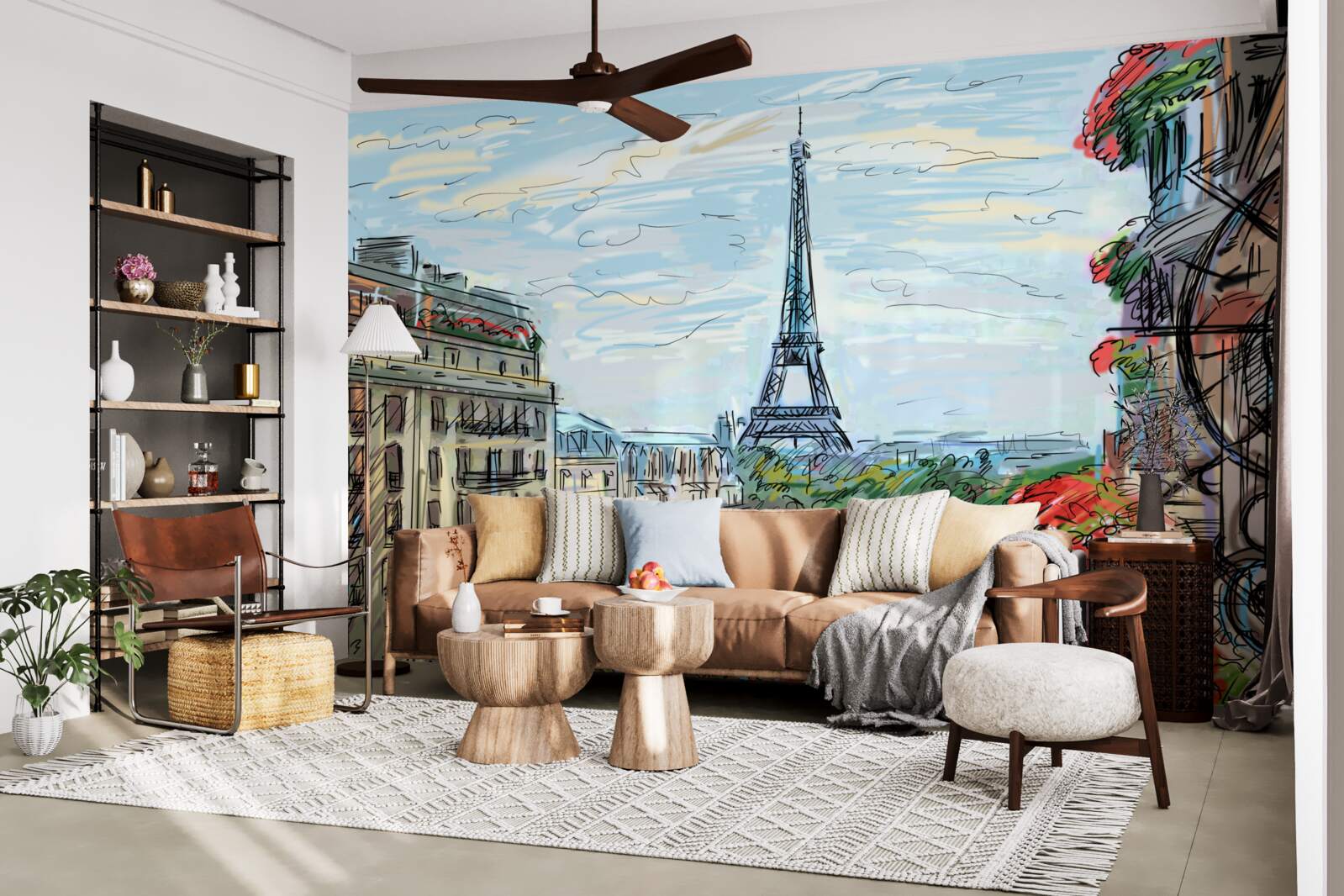 Fotobehang adembenemend uitzicht op de eiffeltoren vanaf het balkon