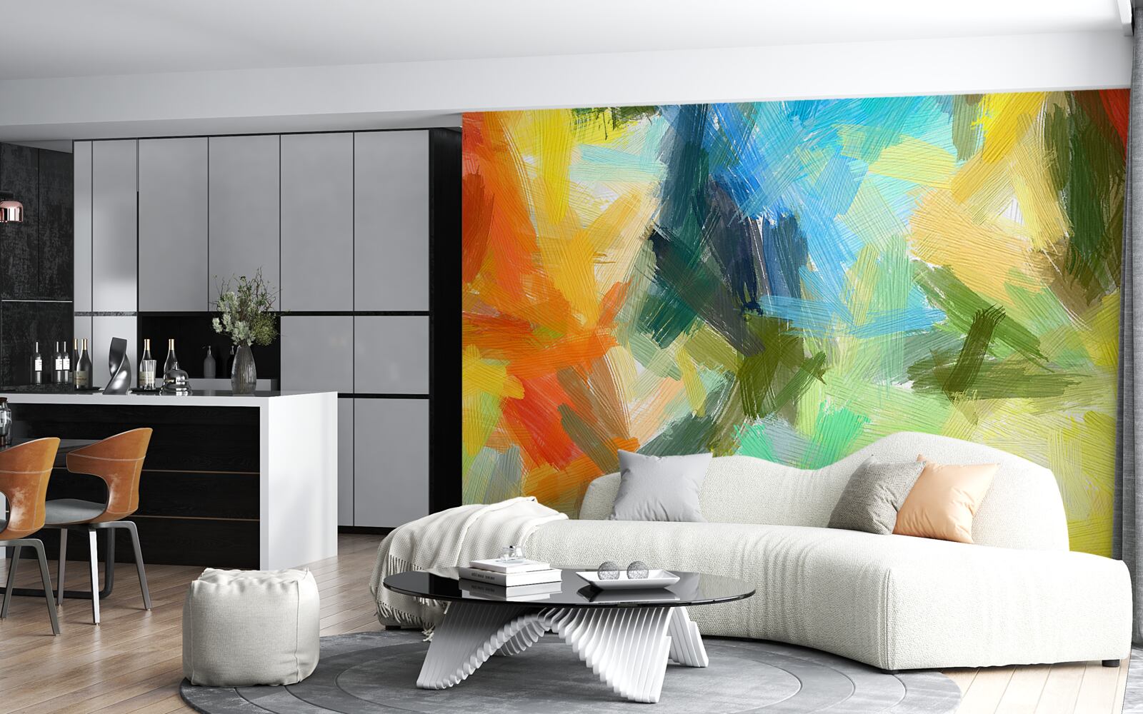 Fotobehang abstract olieverfschilderij met herfst