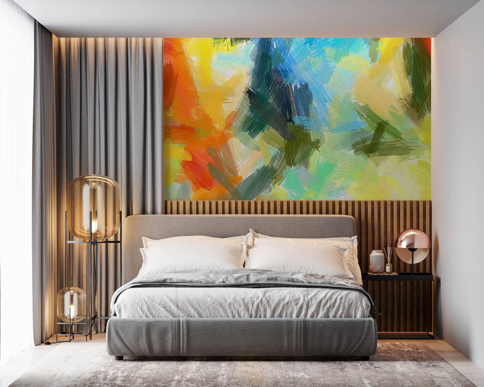 Fotobehang abstract olieverfschilderij met herfst