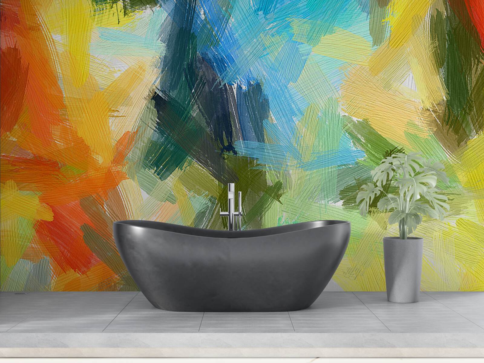 Fotobehang abstract olieverfschilderij met herfst