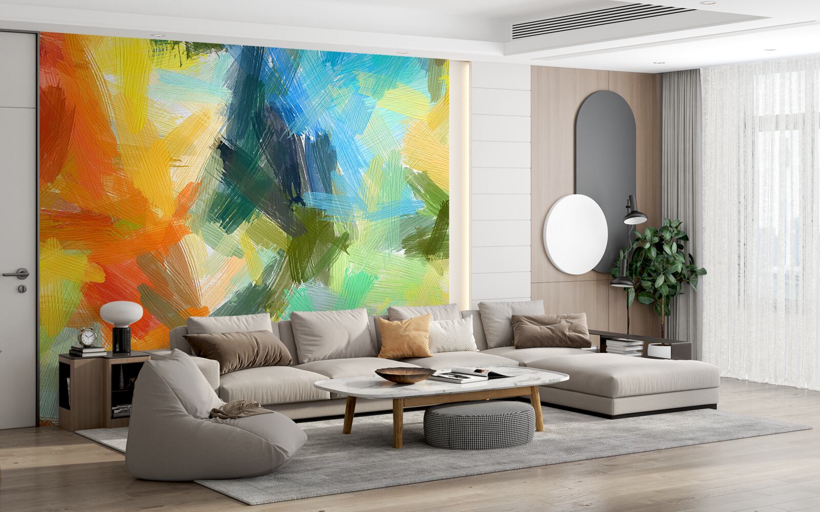 Fotobehang abstract olieverfschilderij met herfst