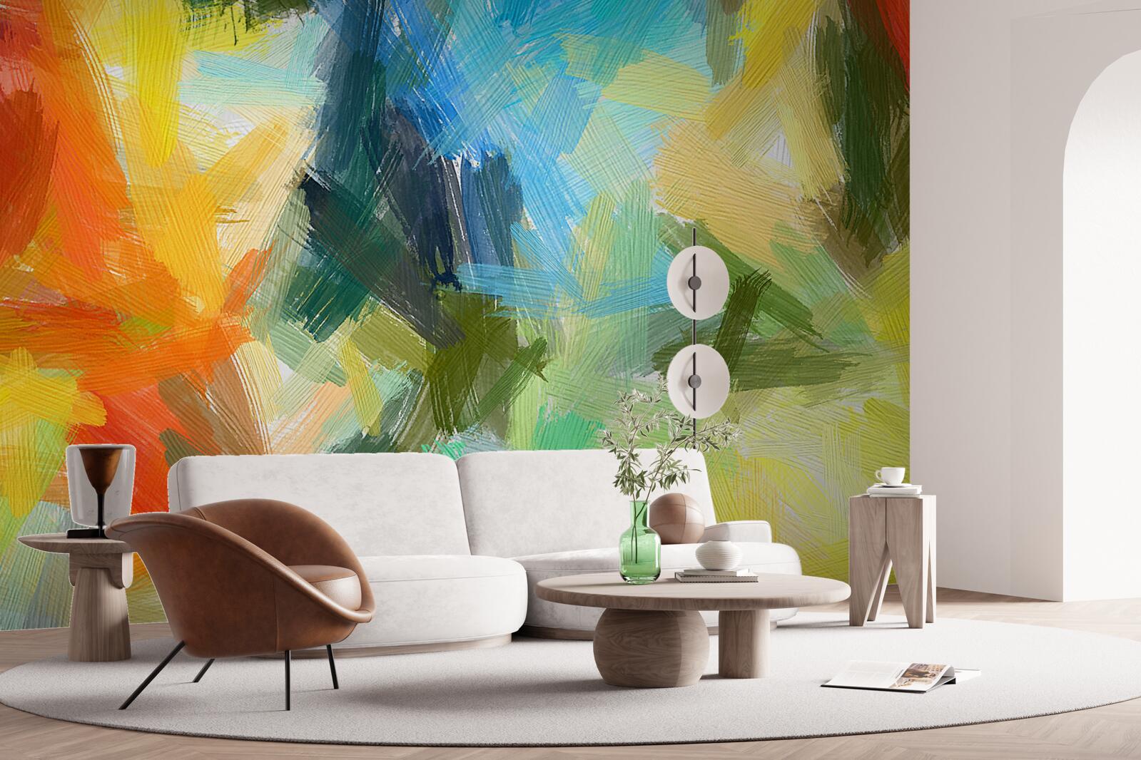 Fotobehang abstract olieverfschilderij met herfst