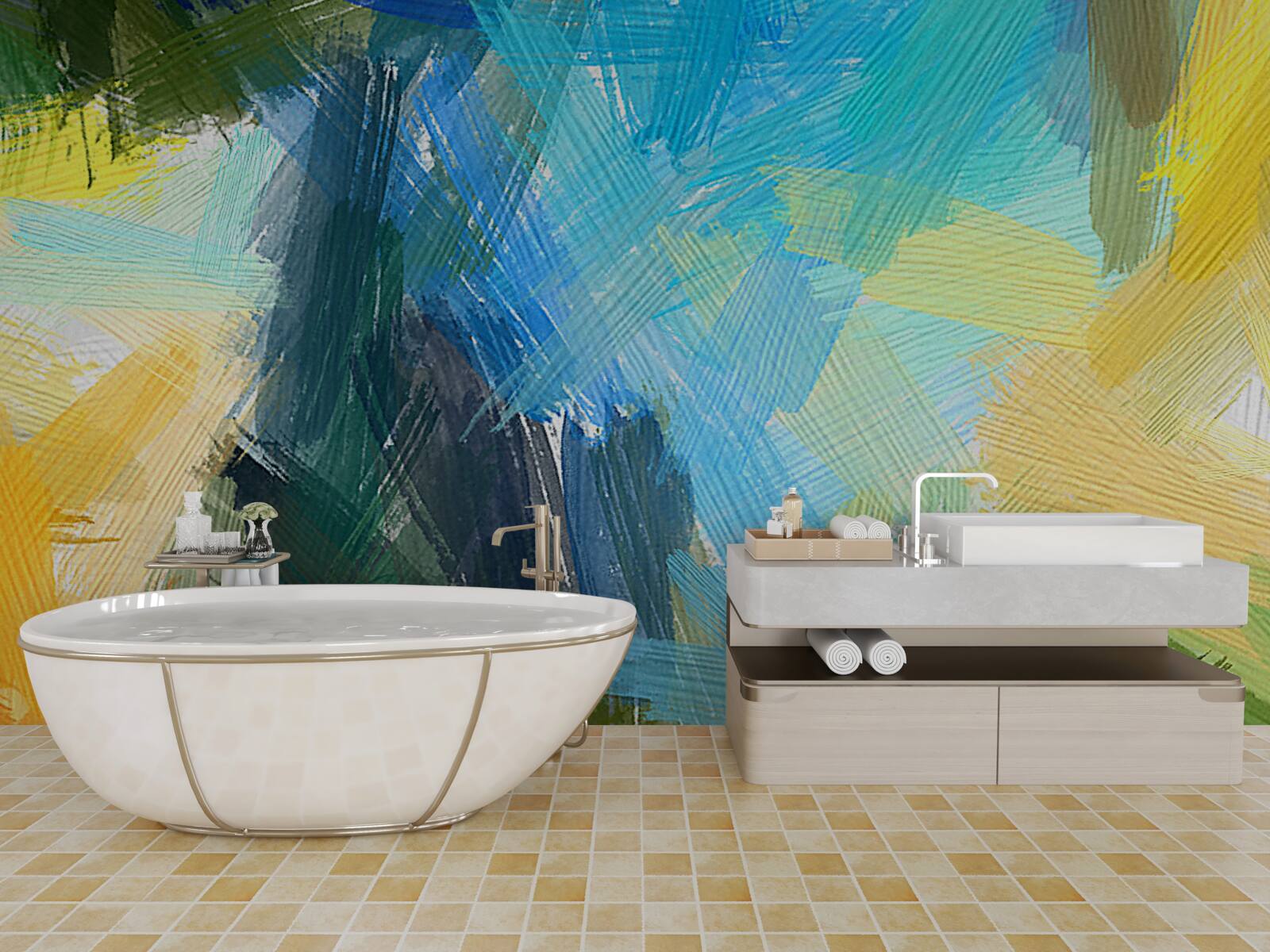 Fotobehang herfstabstractie gemaakt met olieverf