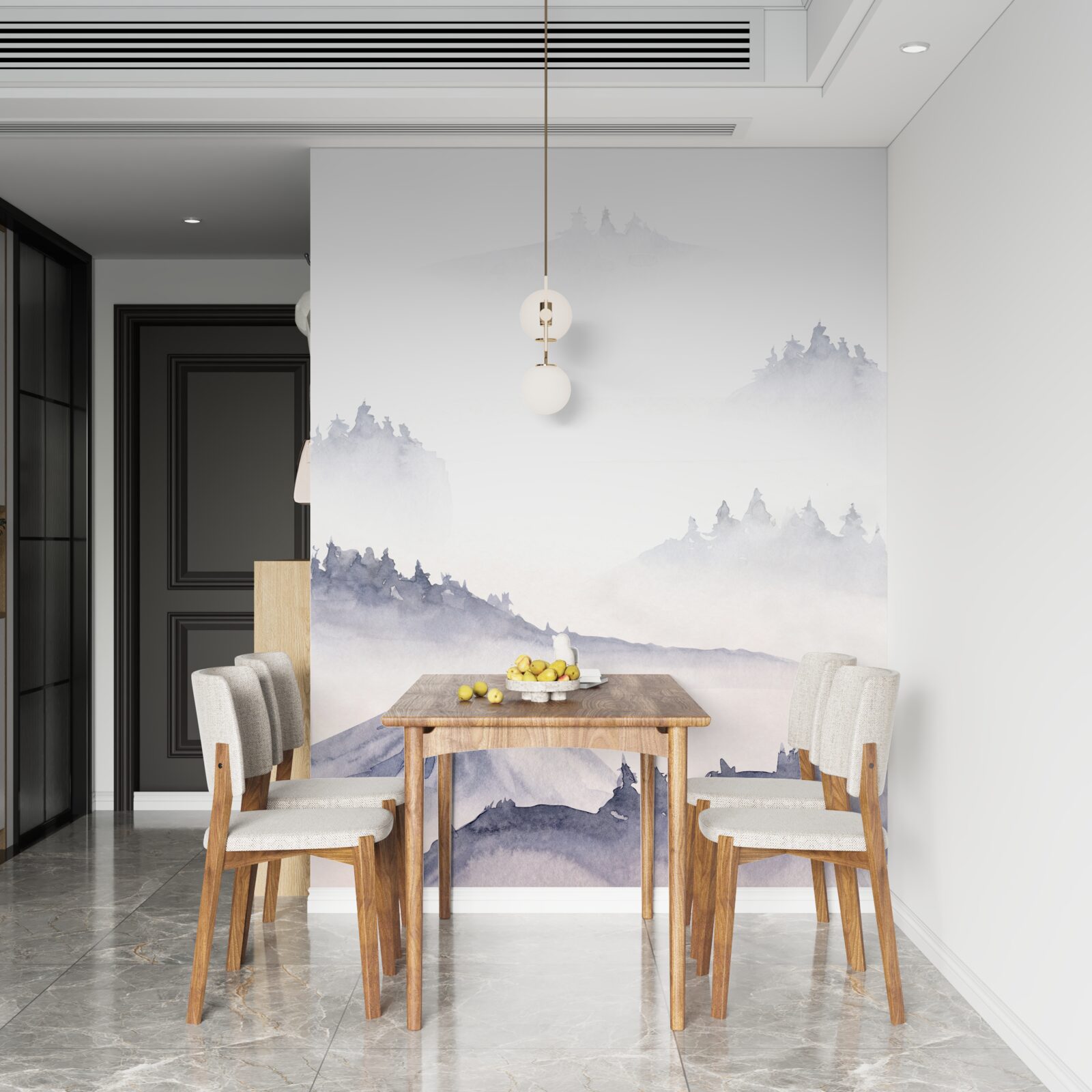 Fotobehang de bergen zijn ondergedompeld in mist