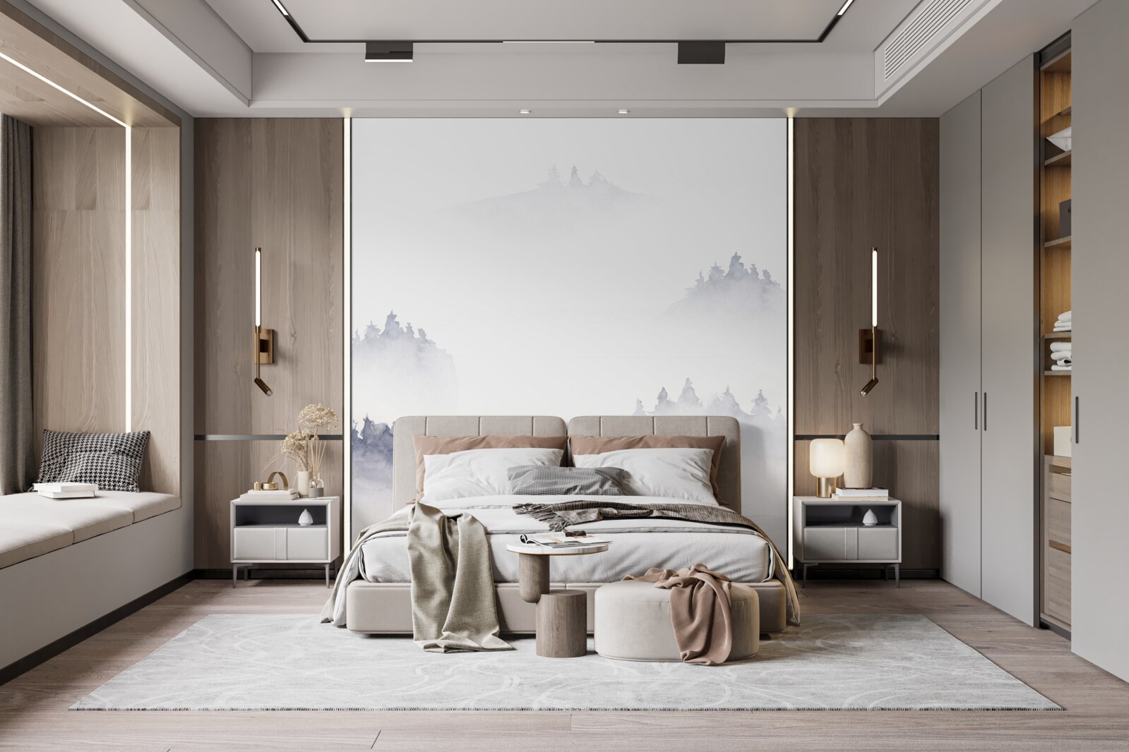 Fotobehang de bergen zijn ondergedompeld in mist