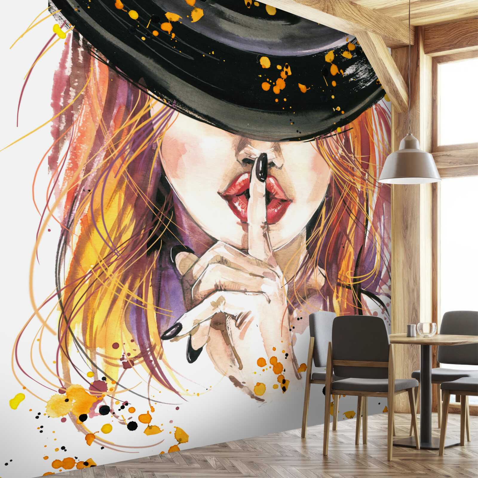 Fotobehang vrouw met donkere hoed