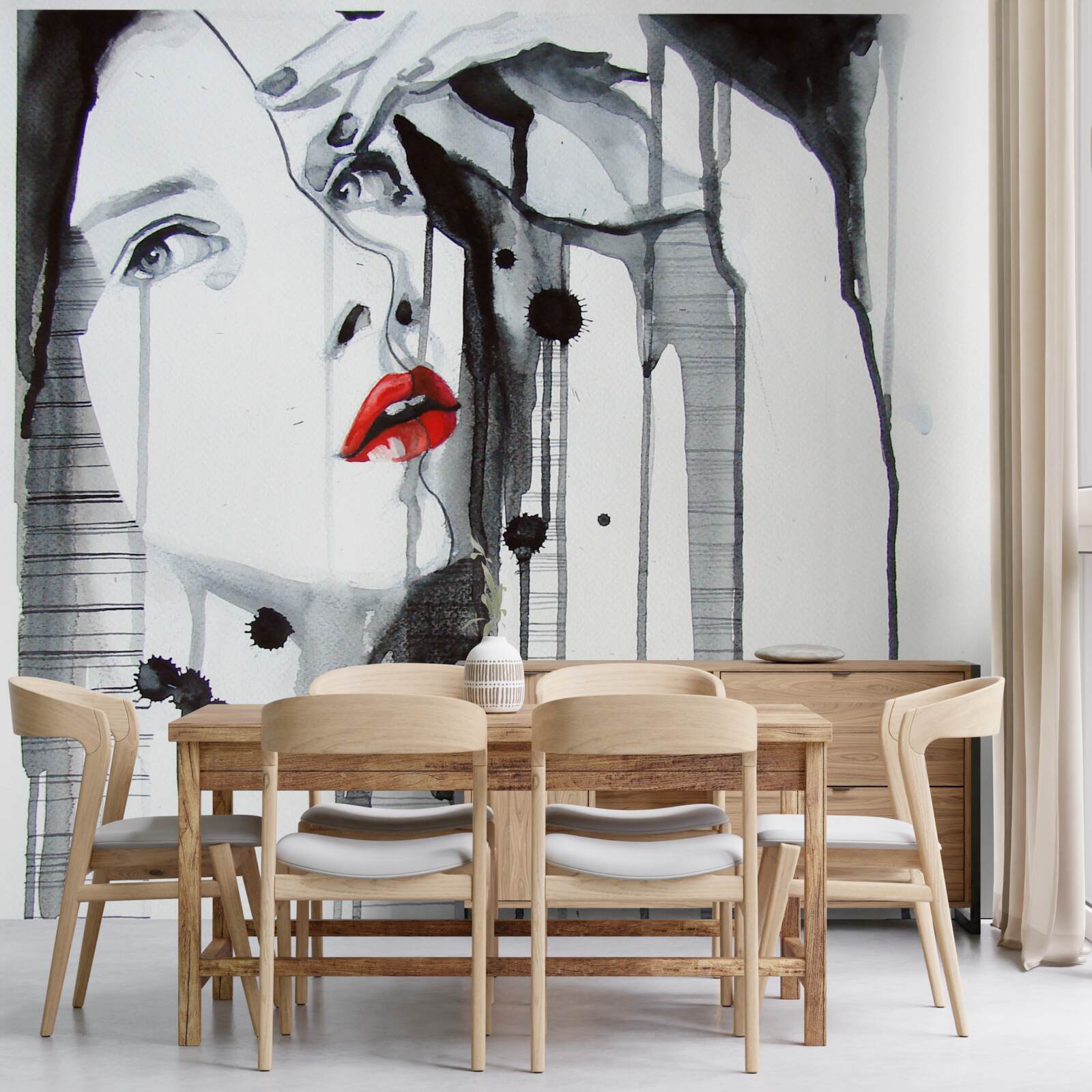 Fotobehang beeld van een vrouw met scharlaken lippen