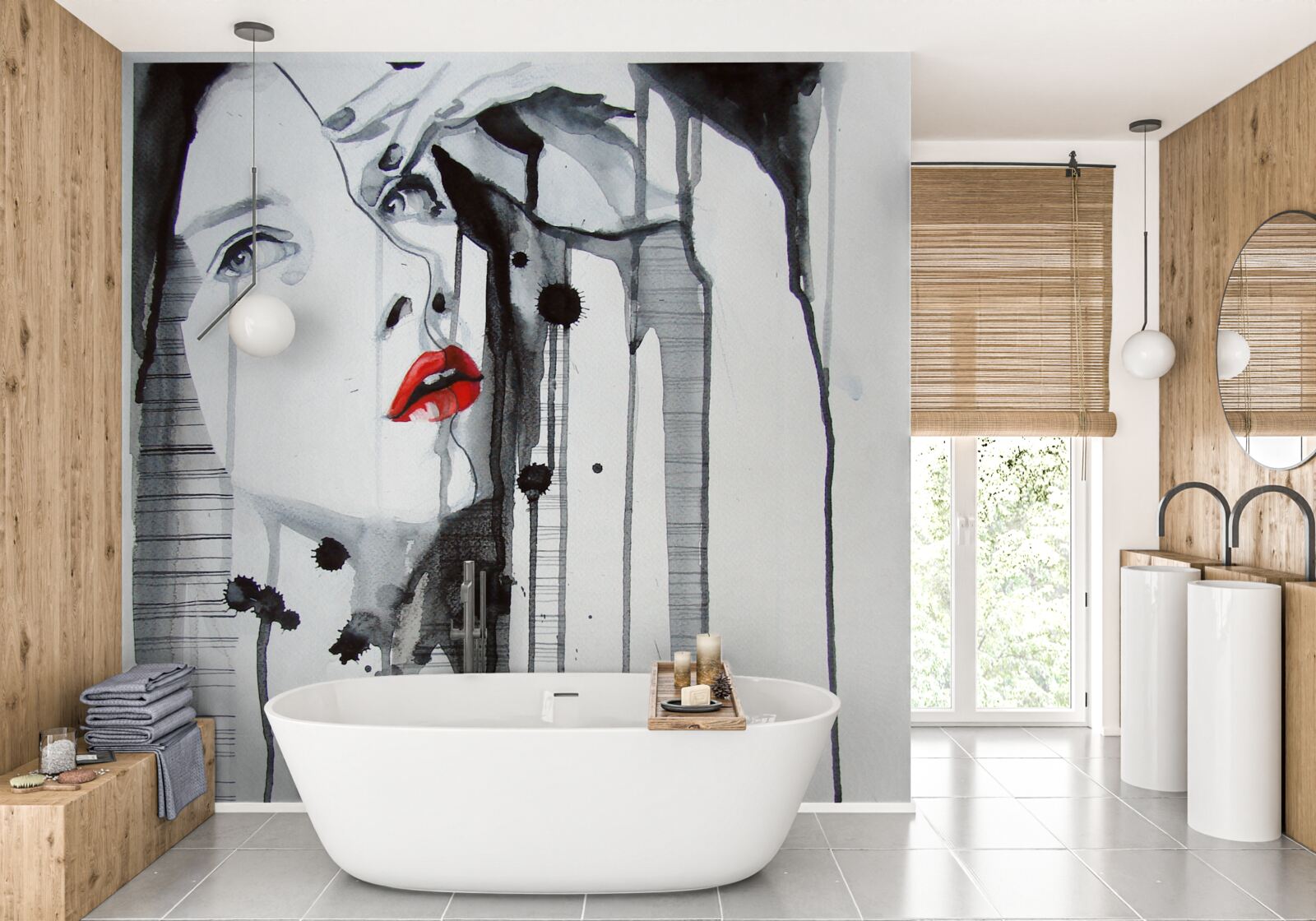 Fotobehang beeld van een vrouw met scharlaken lippen