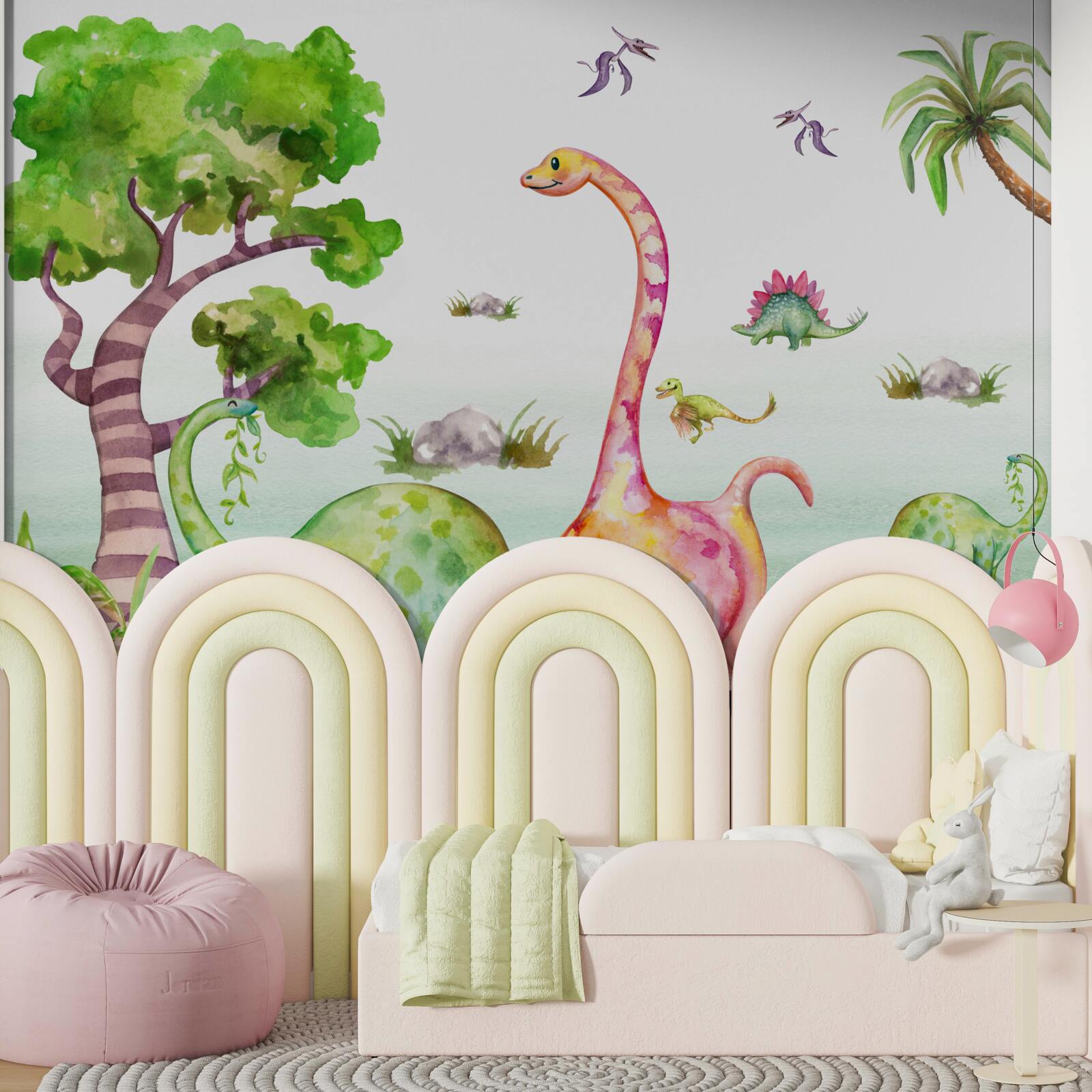 Fotobehang geanimeerde dinosaurussen aan de wandel