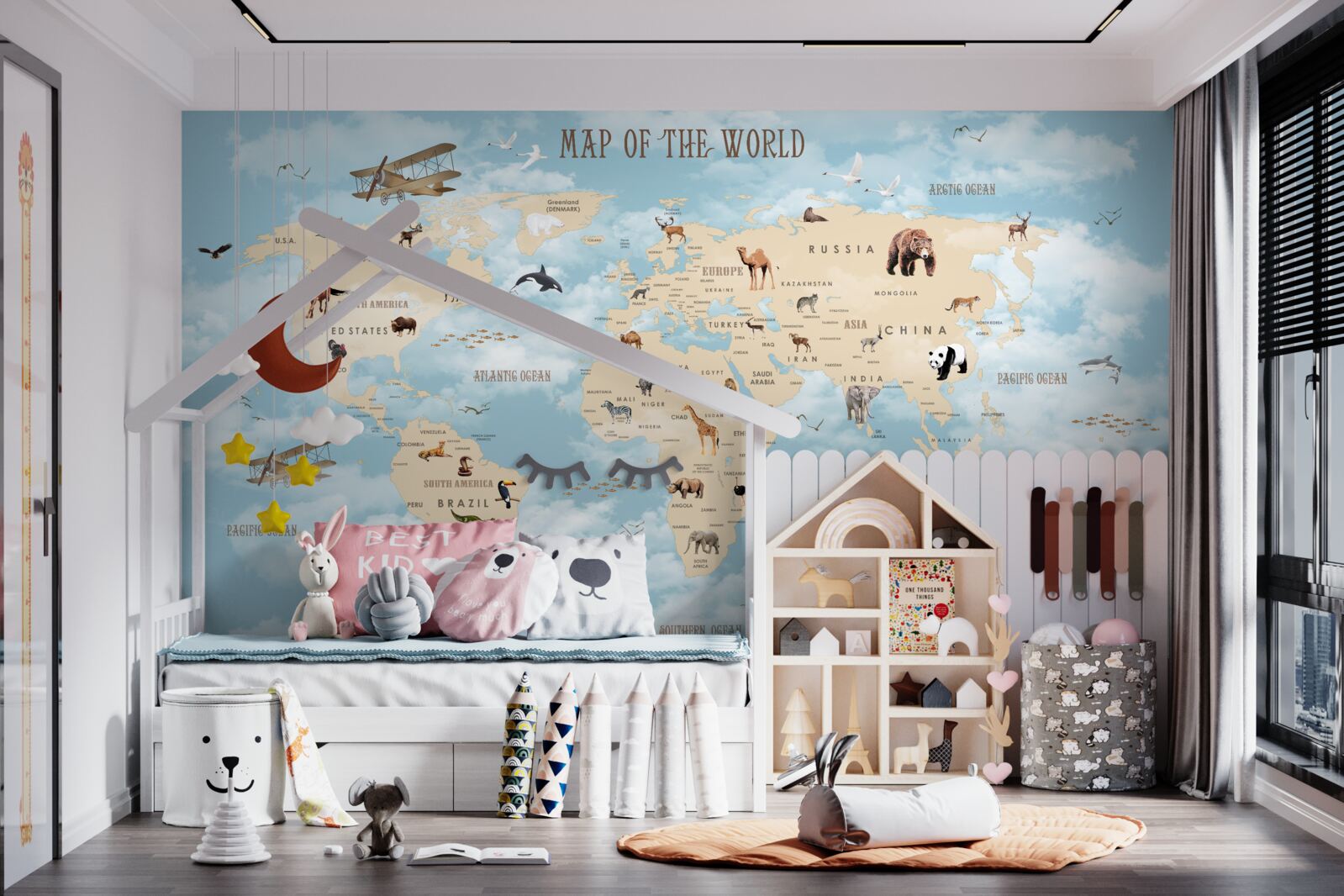 Fotobehang kaart met transport en dieren