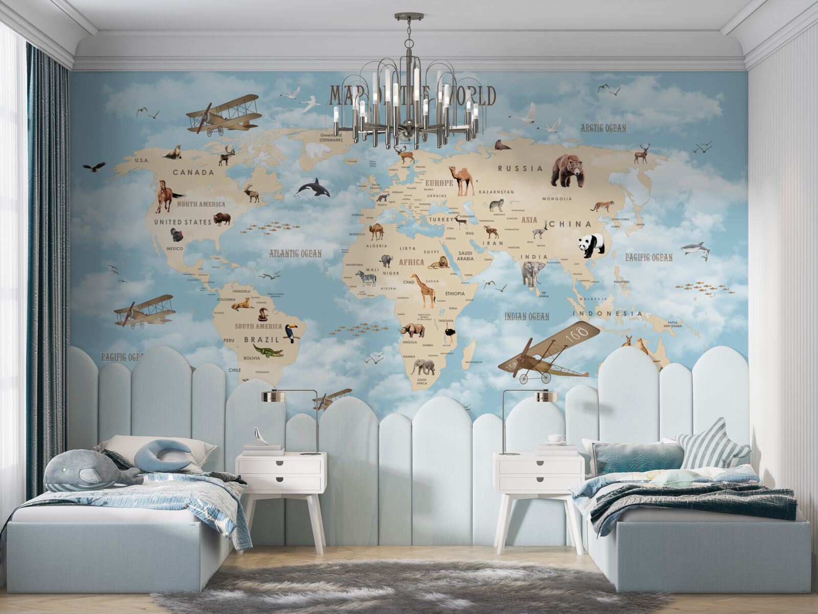 Fotobehang kaart met transport en dieren