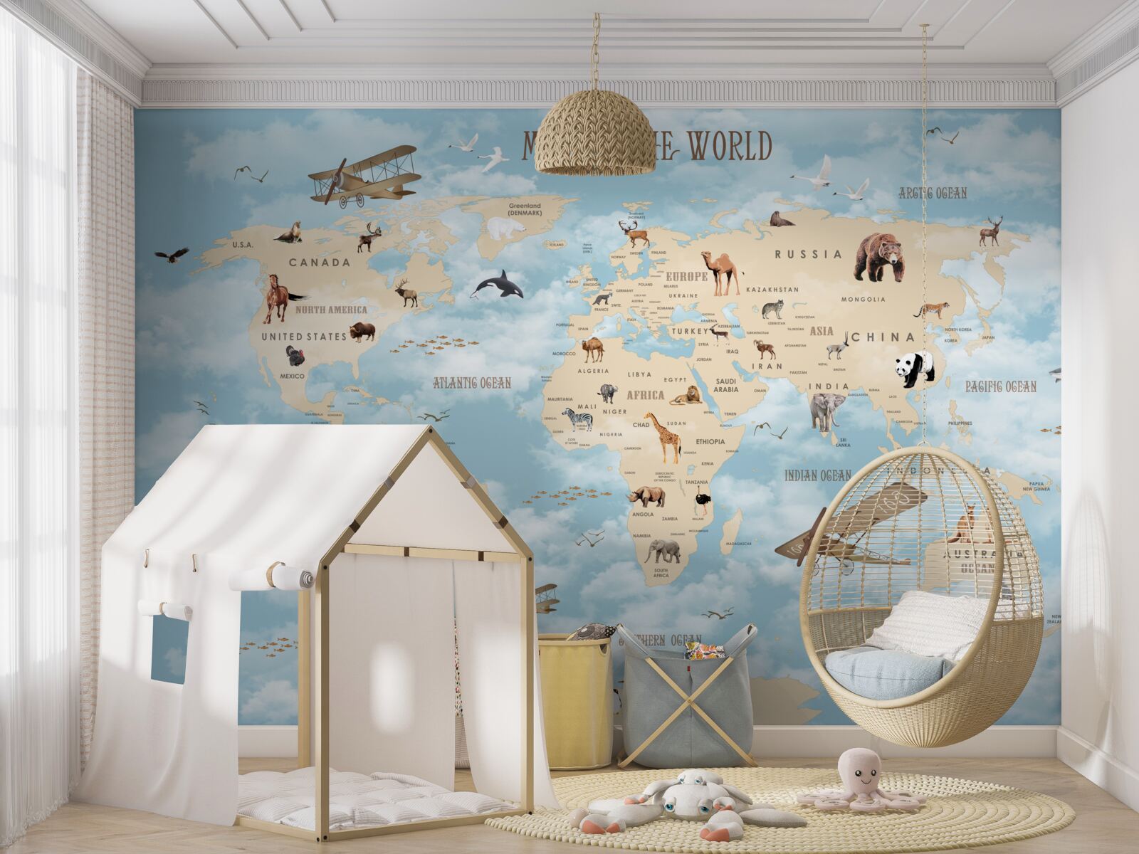 Fotobehang kaart met transport en dieren