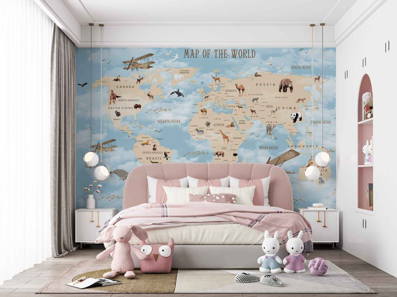 Fotobehang kaart met transport en dieren