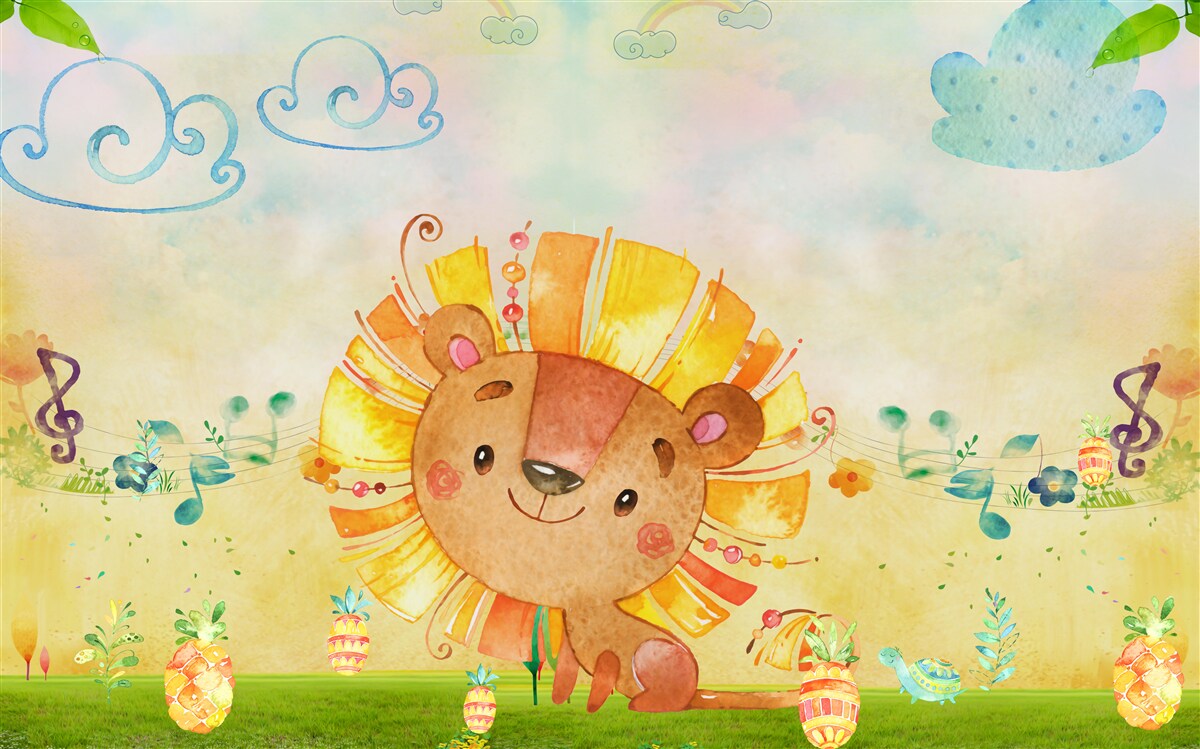 Fotobehang een jonge leeuwin lacht gelukkig in een weide