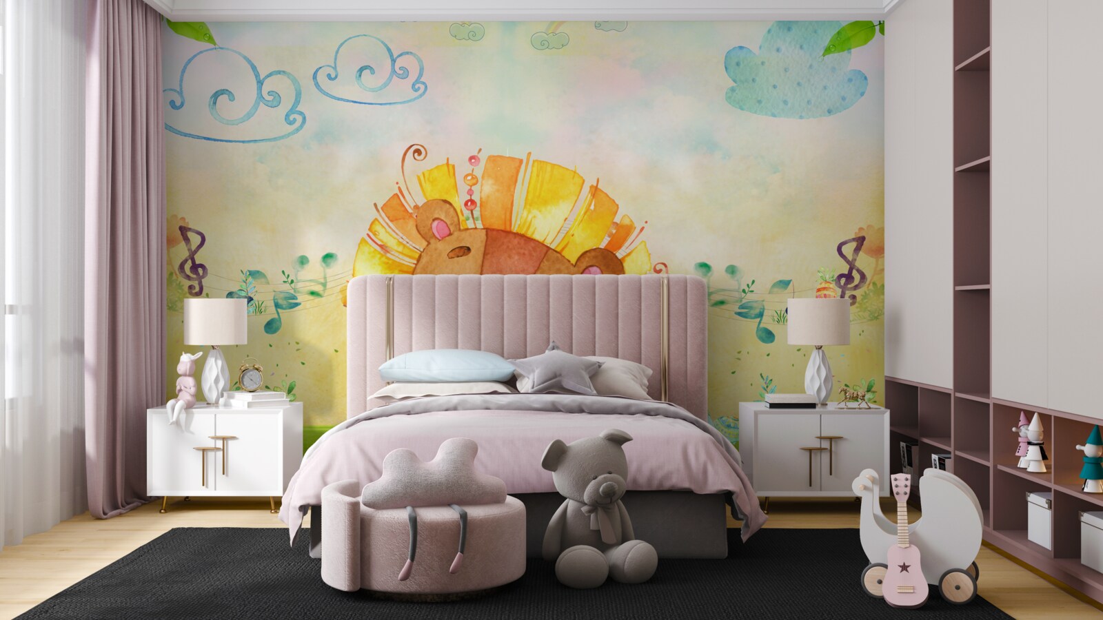 Fotobehang een jonge leeuwin lacht gelukkig in een weide