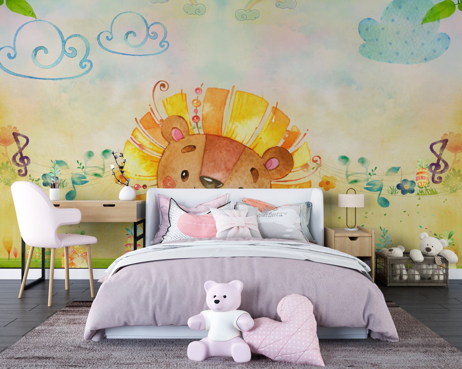 Fotobehang een jonge leeuwin lacht gelukkig in een weide