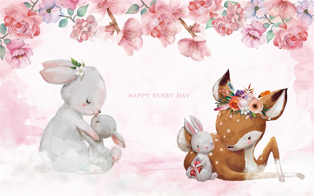 Fotobehang hert puppy en schattige konijntjes