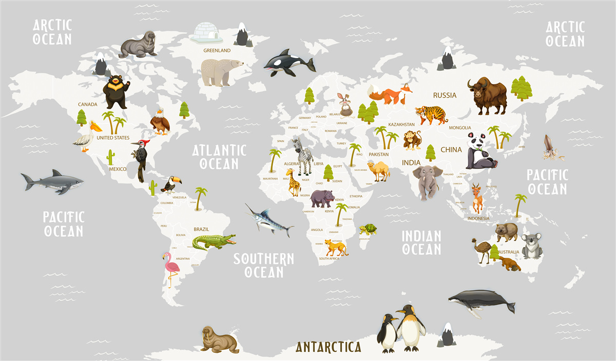 Fotobehang kaart met wilde dieren