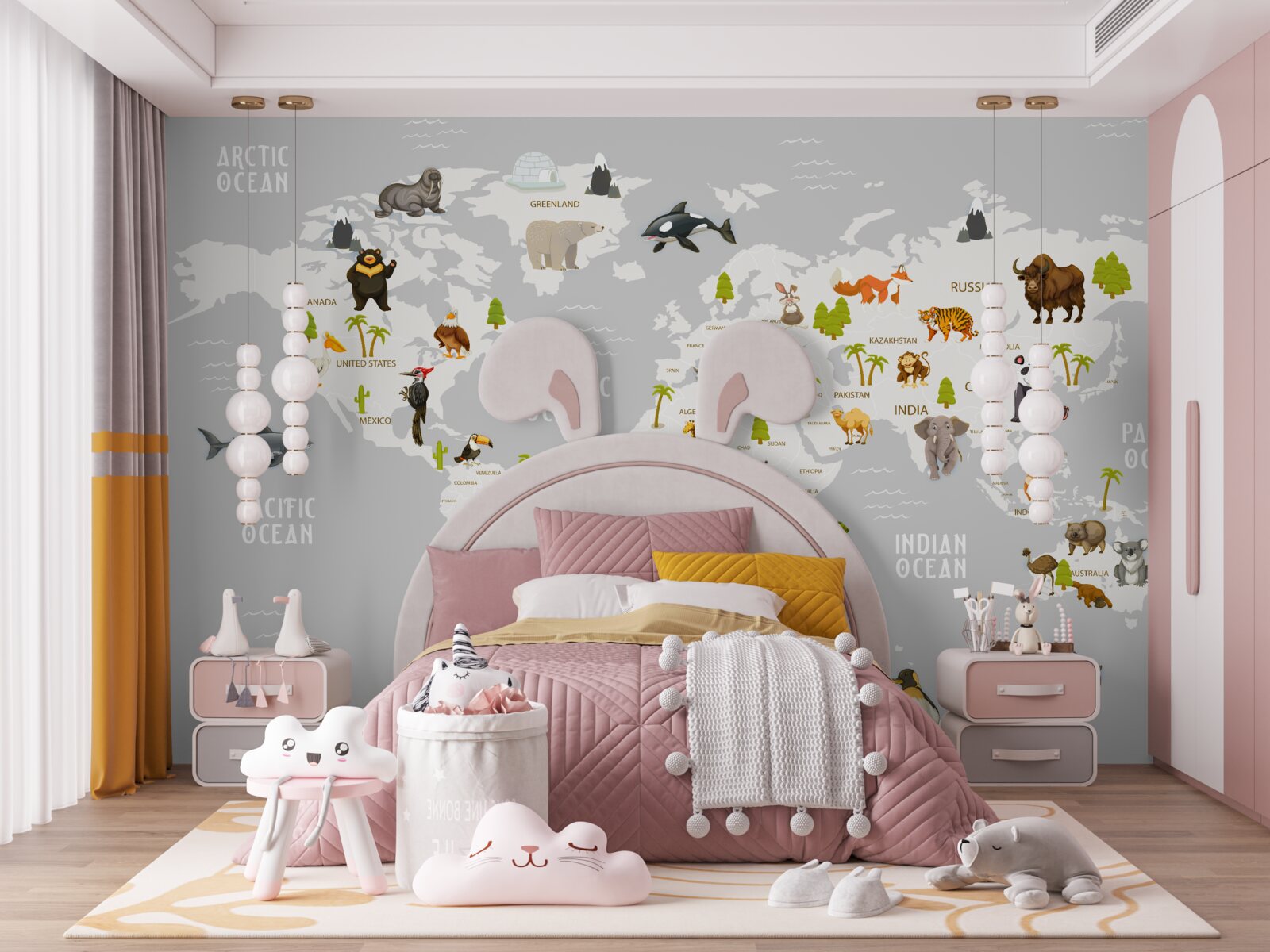 Fotobehang kaart met wilde dieren