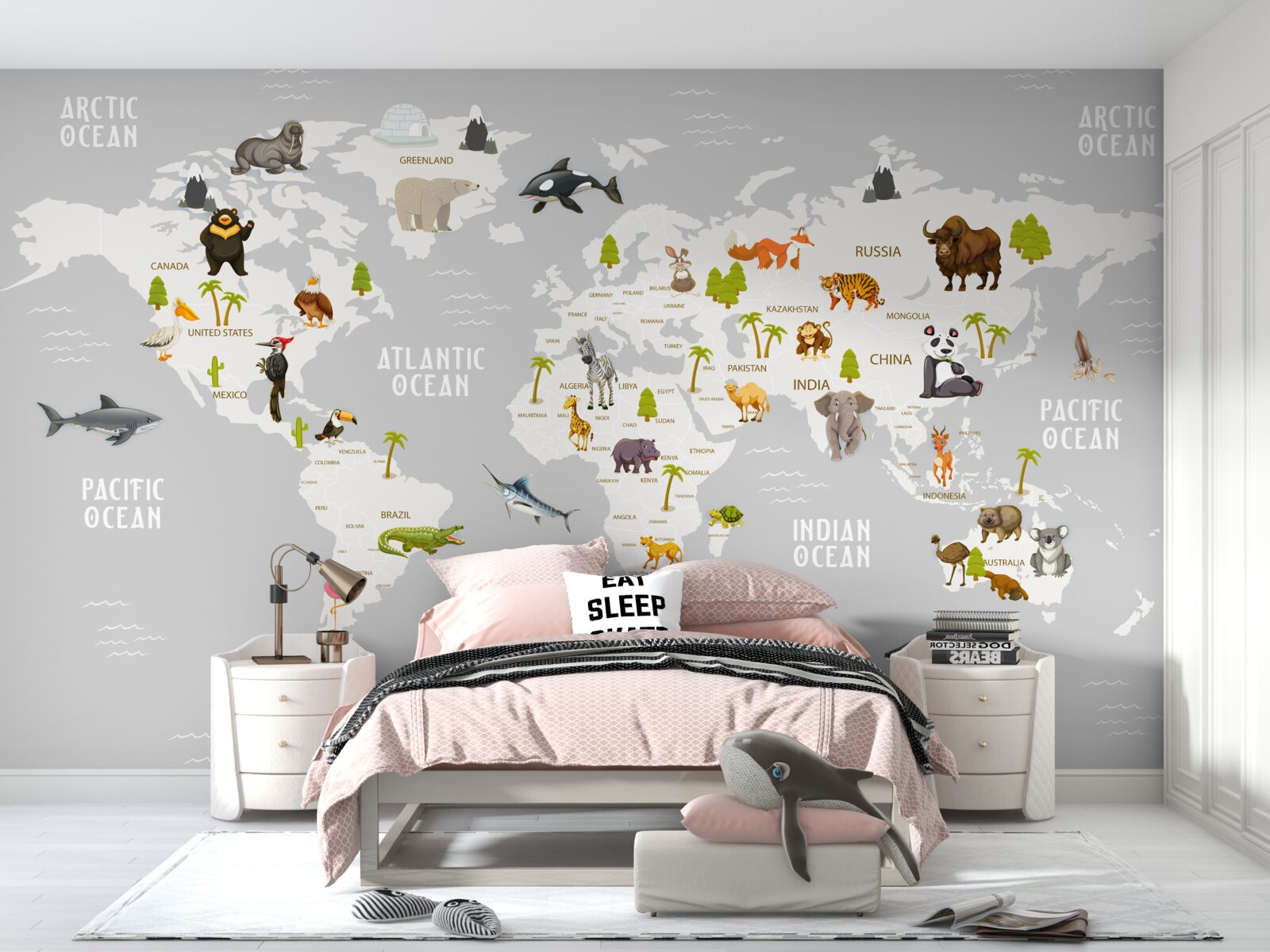 Fotobehang kaart met wilde dieren