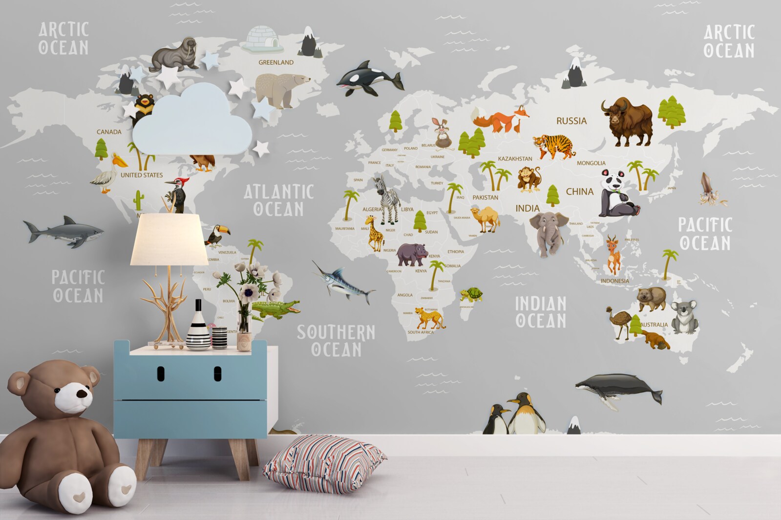 Fotobehang kaart met wilde dieren