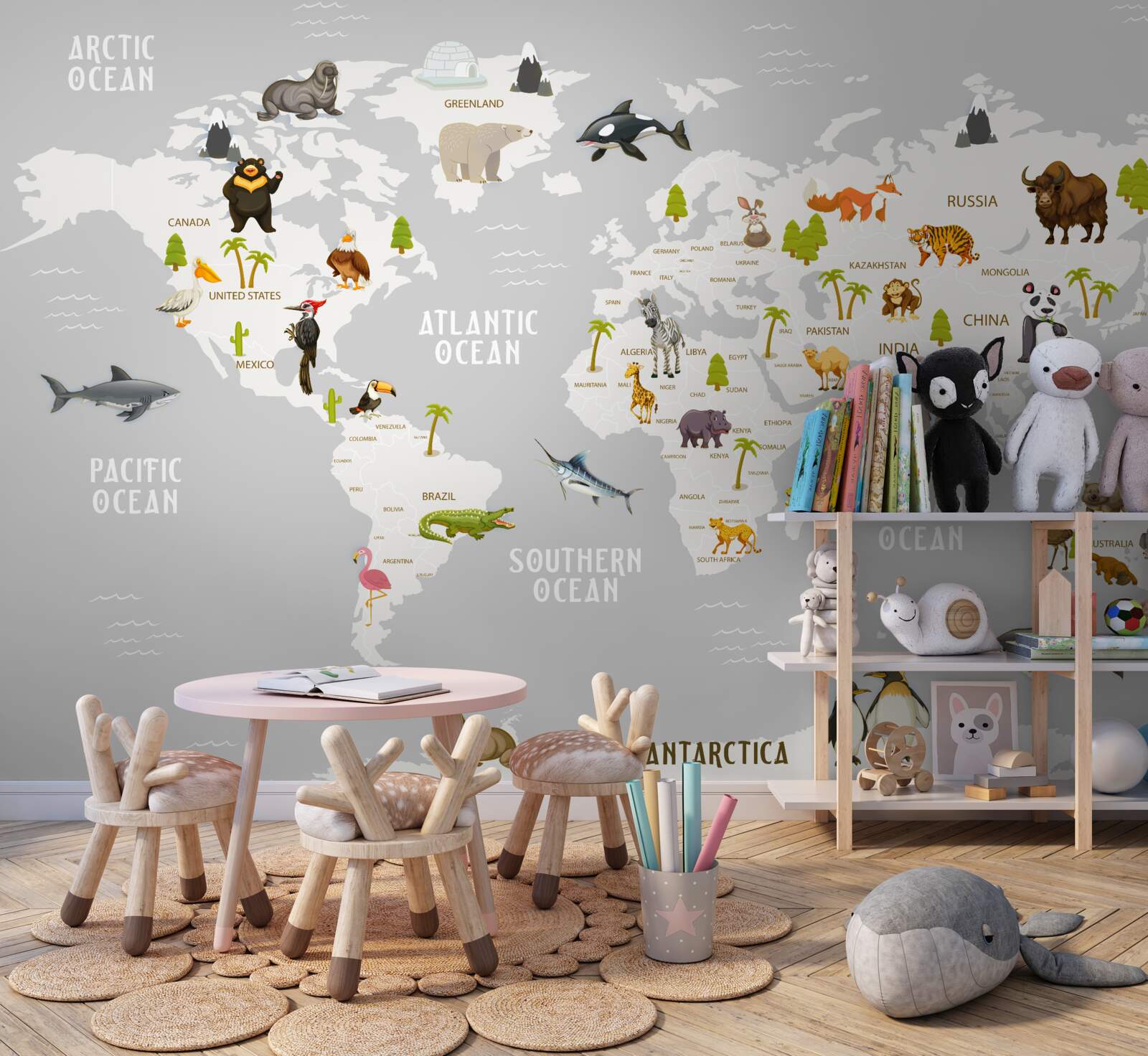 Fotobehang kaart met wilde dieren