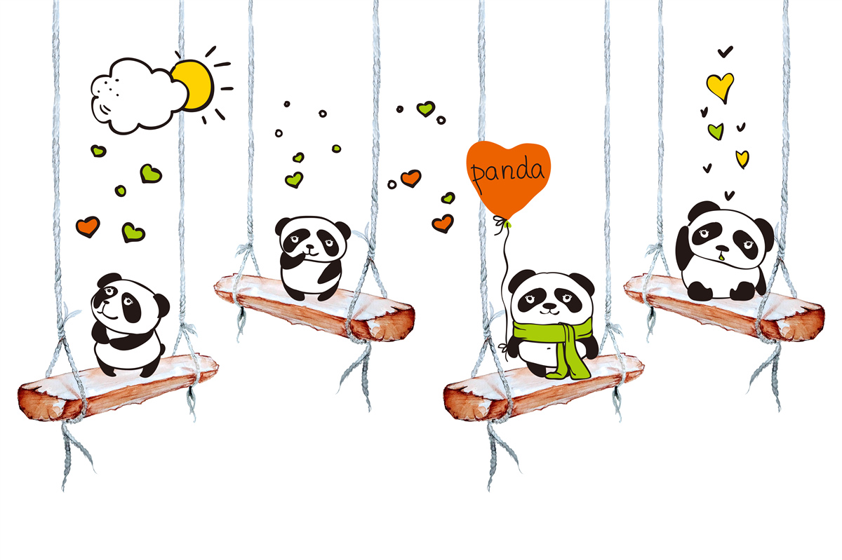 Fotobehang schommelende panda's