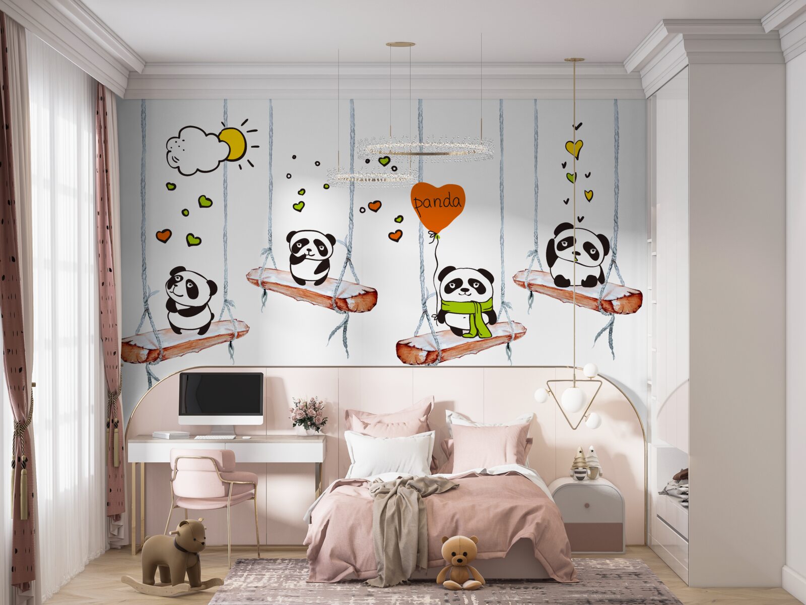 Fotobehang schommelende panda's