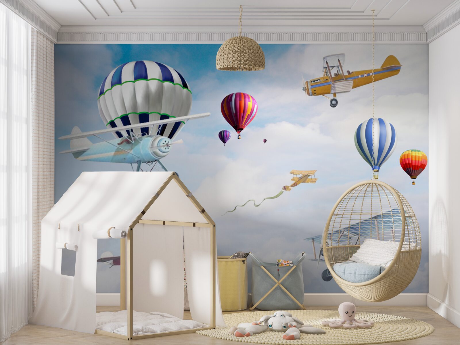 Fotobehang manoeuvres van vliegtuigen en cilinders vanuit de lucht