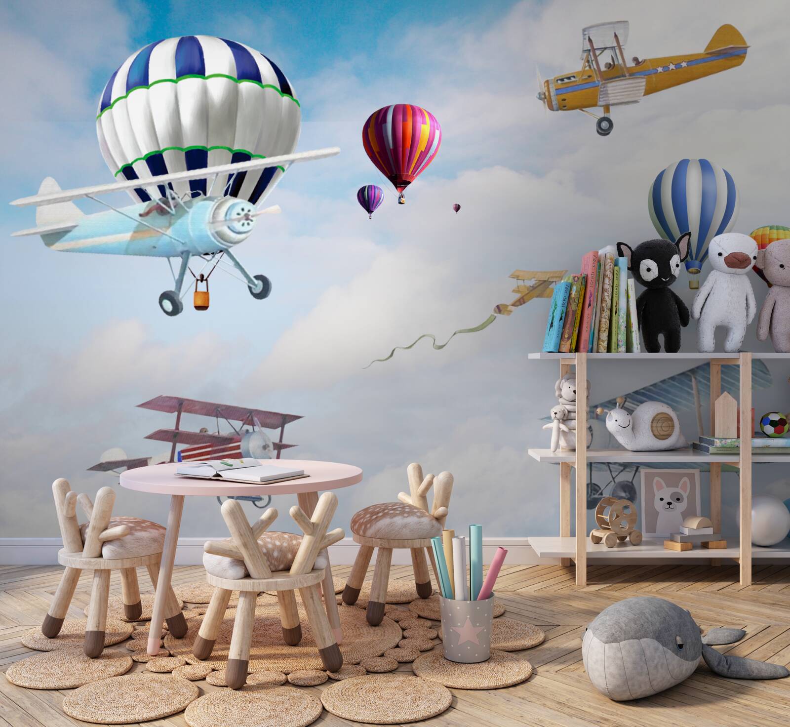 Fotobehang manoeuvres van vliegtuigen en cilinders vanuit de lucht