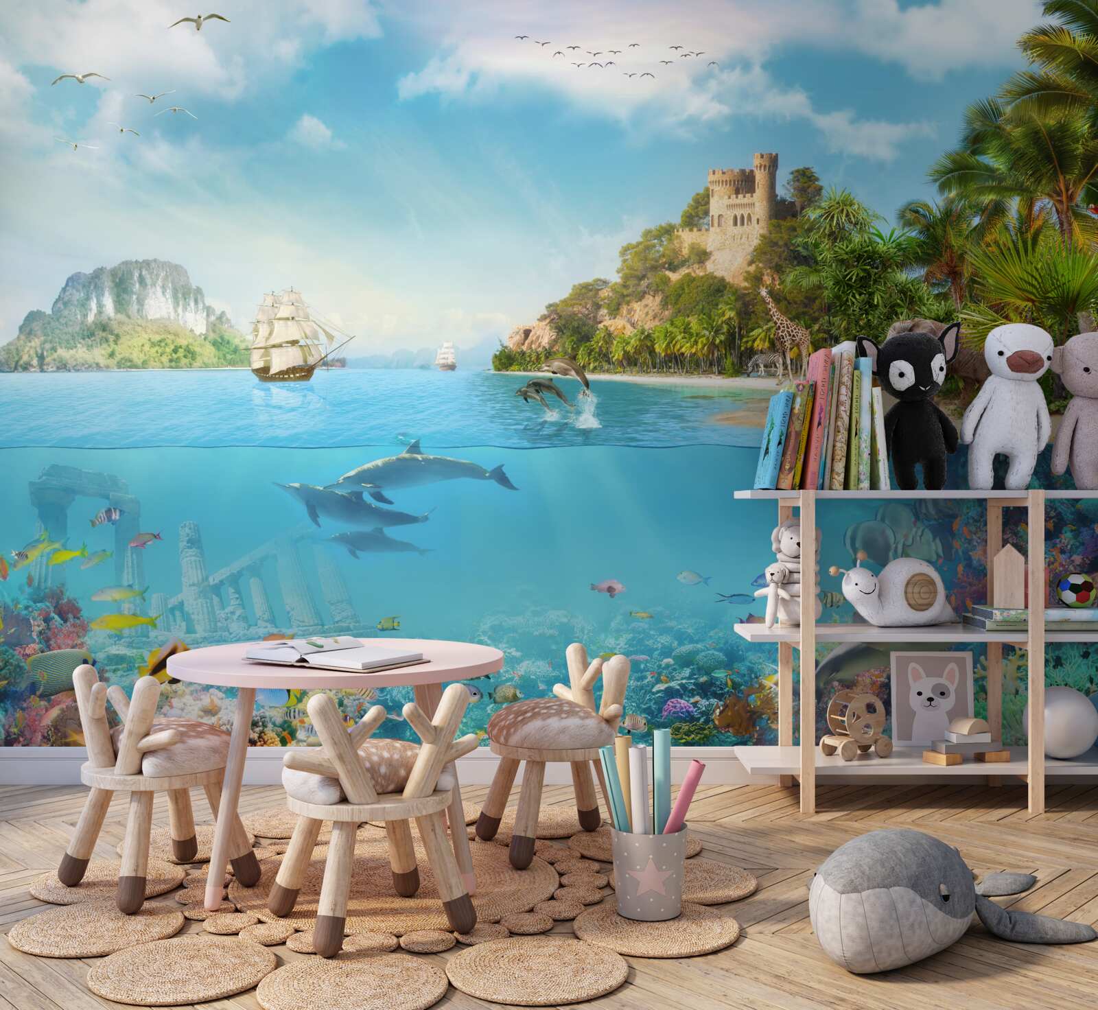 Fotobehang betoverd eiland bewoond door verschillende dieren