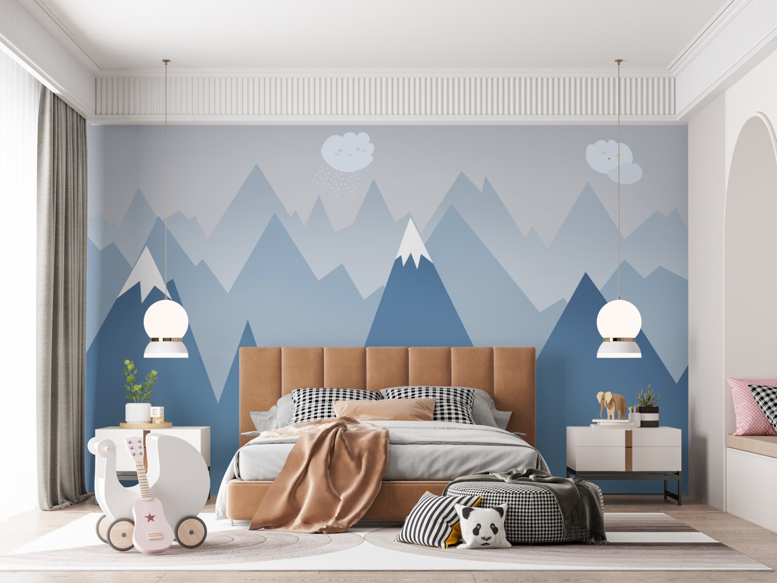 Fotobehang silhouetten van bergen in blauw