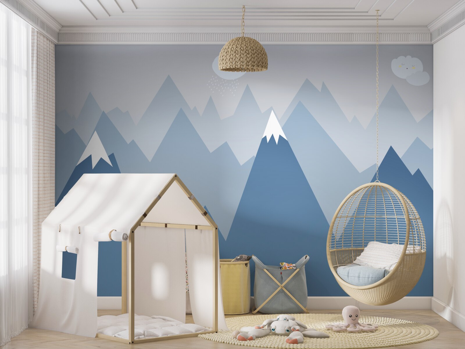 Fotobehang silhouetten van bergen in blauw