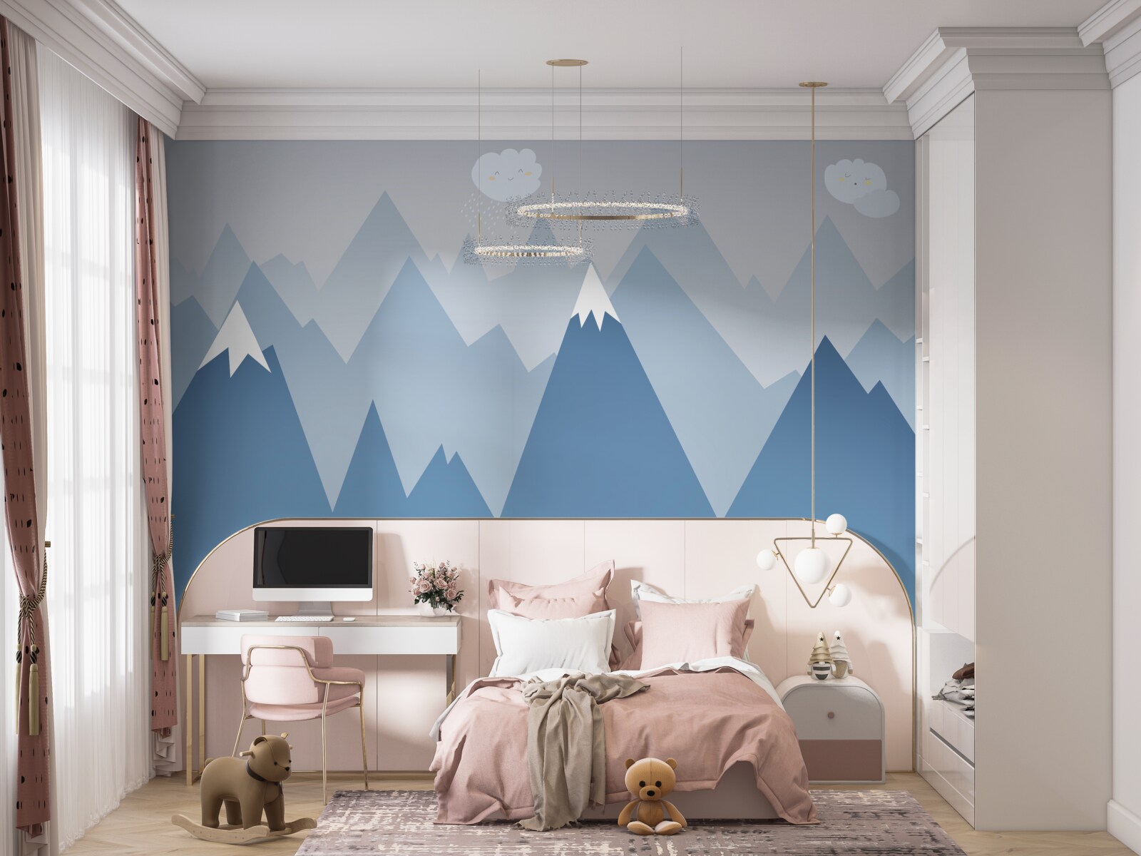 Fotobehang silhouetten van bergen in blauw