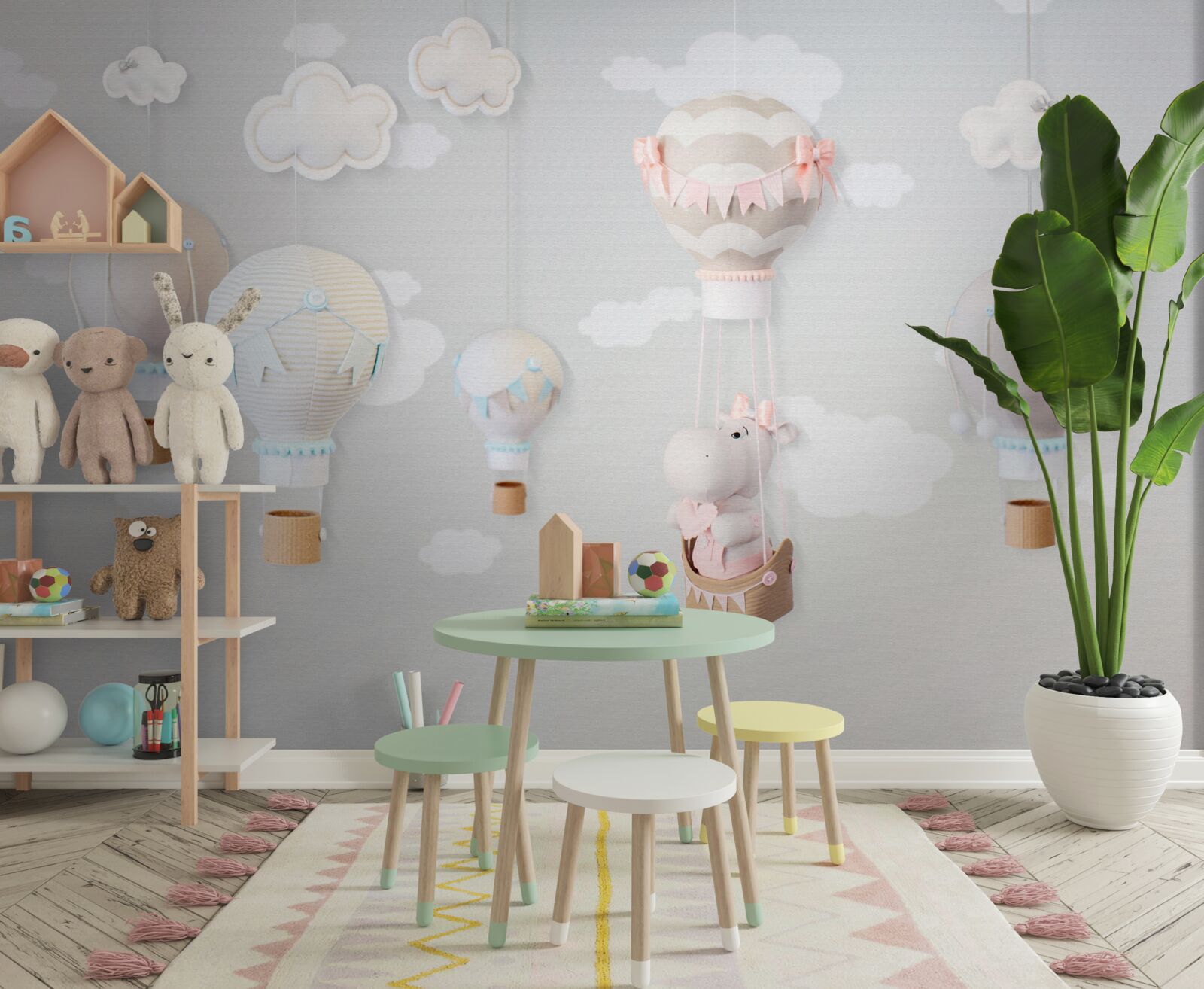 Fotobehang nijlpaardje in een vliegende bal