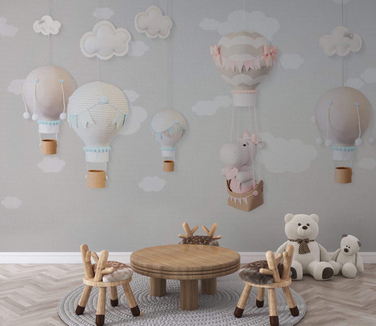 Fotobehang nijlpaardje in een vliegende bal